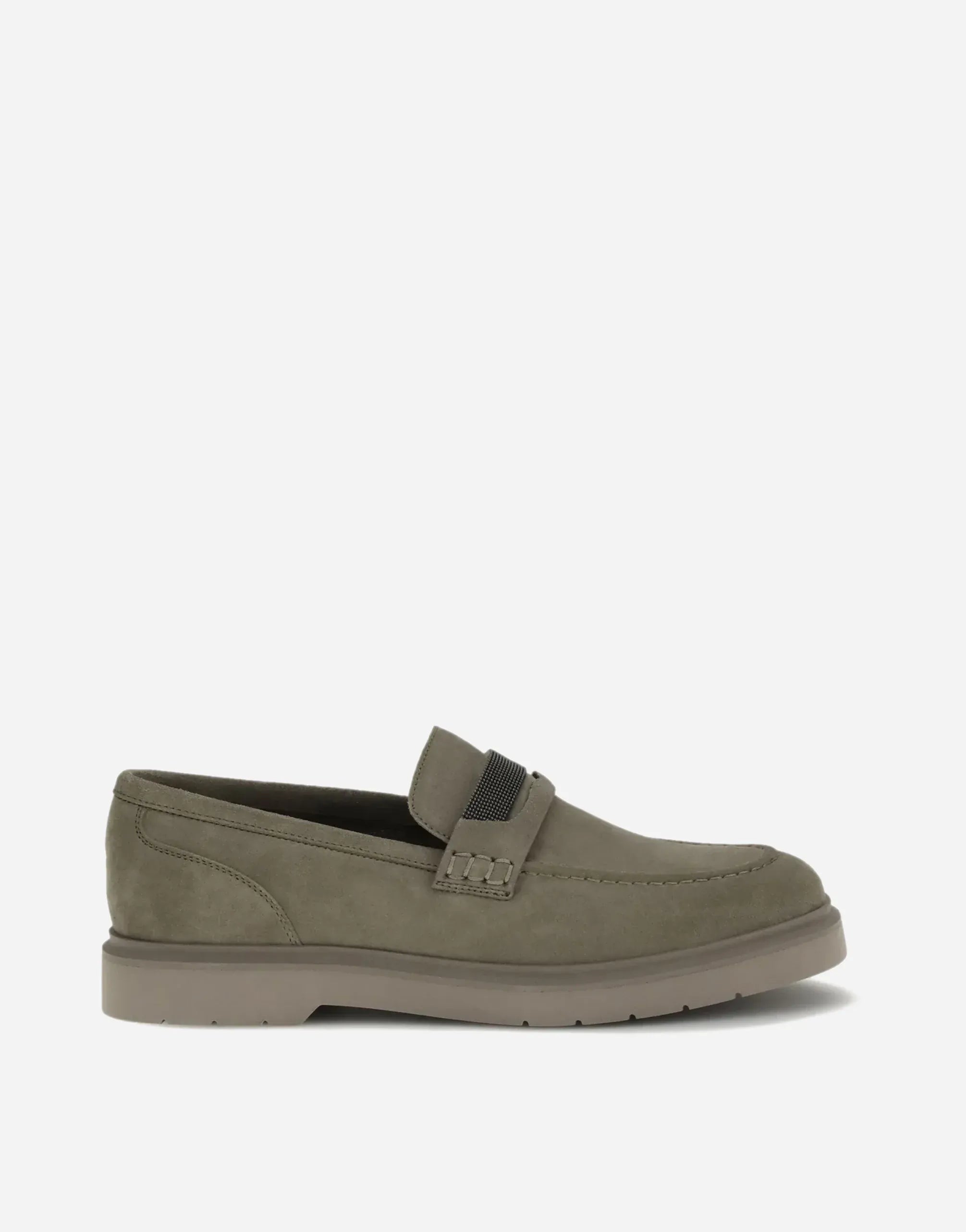 Brunello Cucinelli Beige Suede Penny Monili Loafers