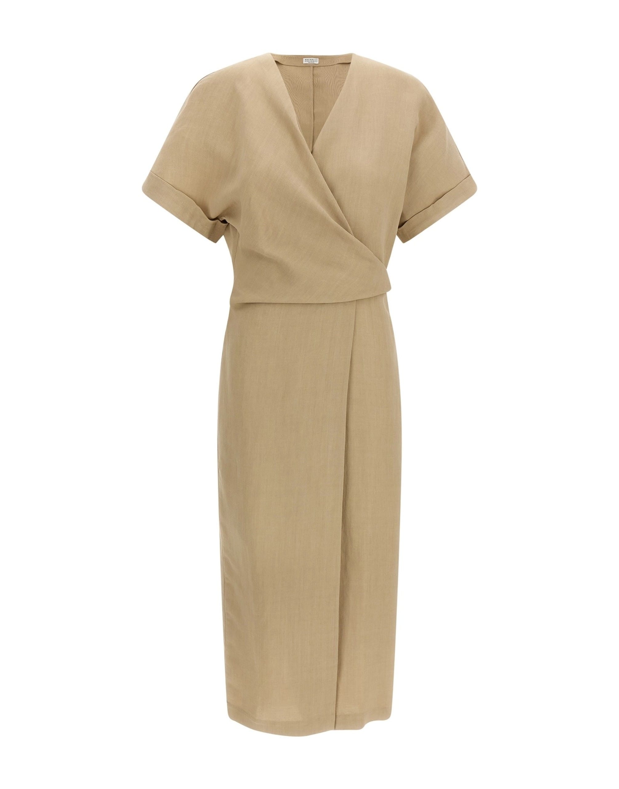 Brunello Cucinelli Brunello Cucinelli Beige Wrap Midi Dress