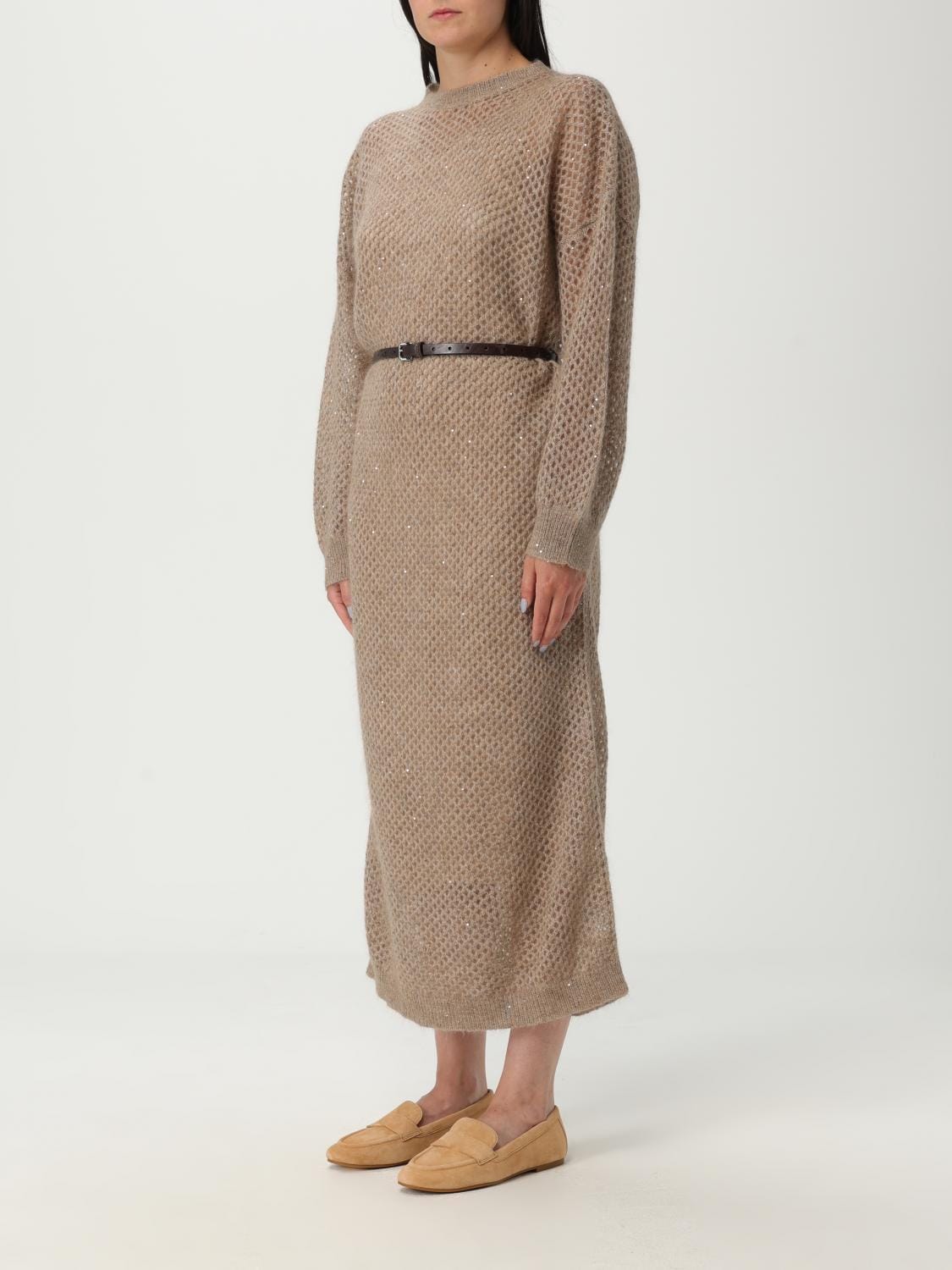 Brunello Cucinelli Belted knitted midi dress
