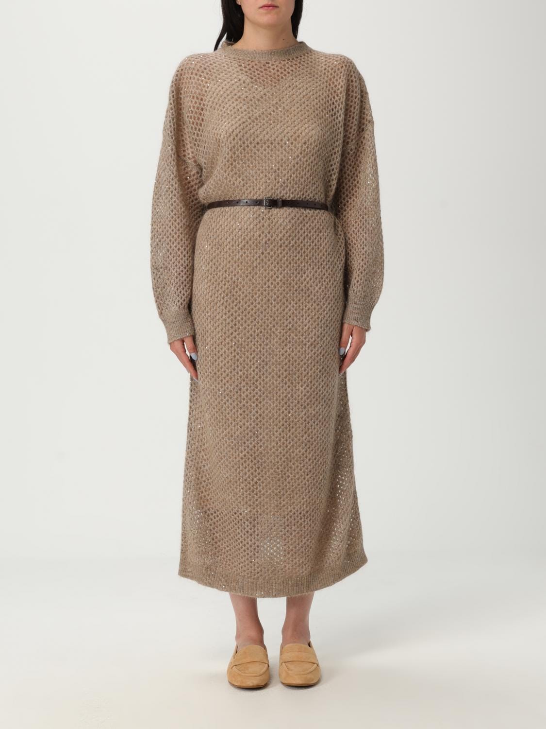 Brunello Cucinelli Belted knitted midi dress