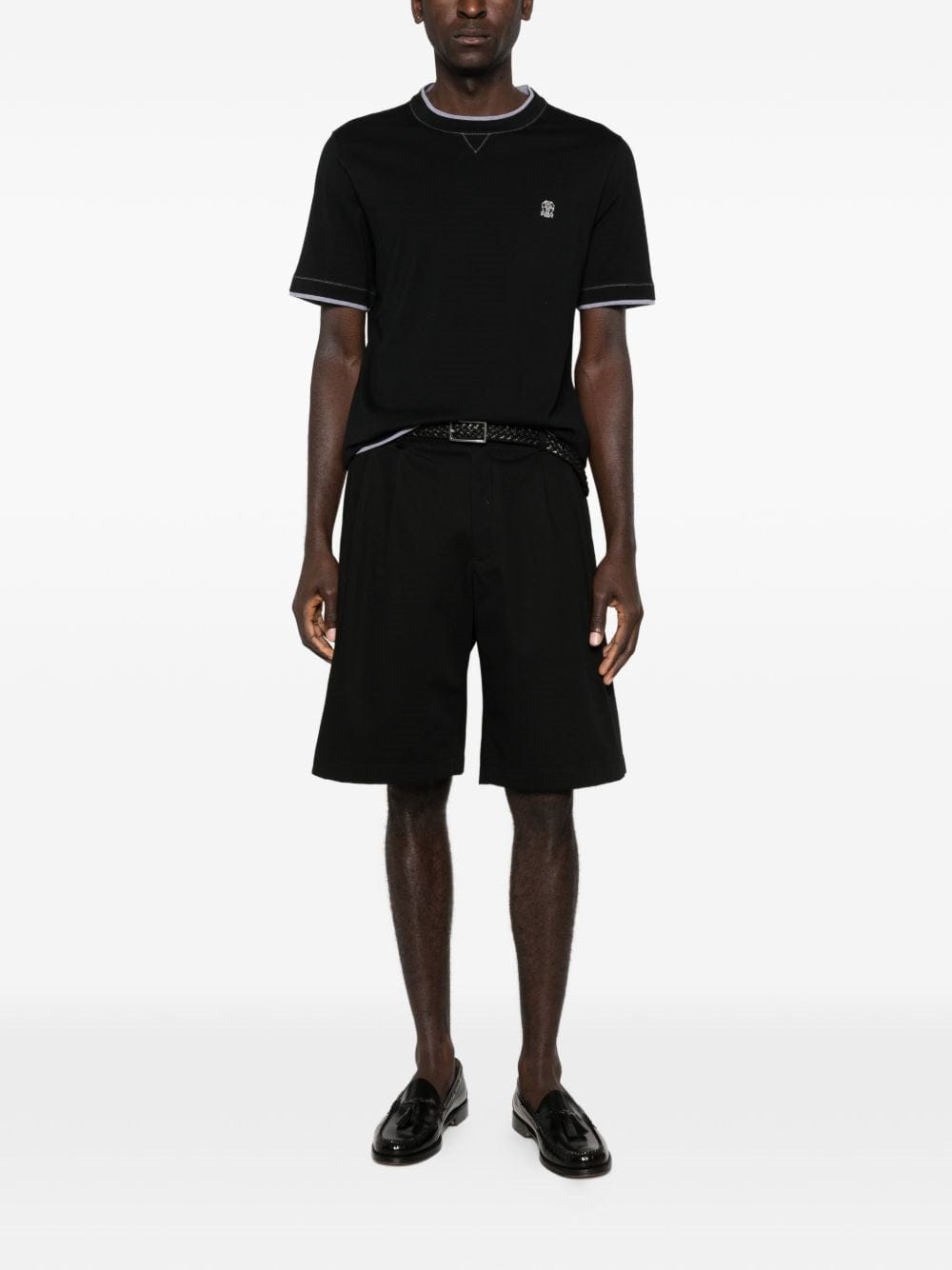 Brunello Cucinelli Black Cotton Jersey Crew Neck Logo T-Shirt - alternate view