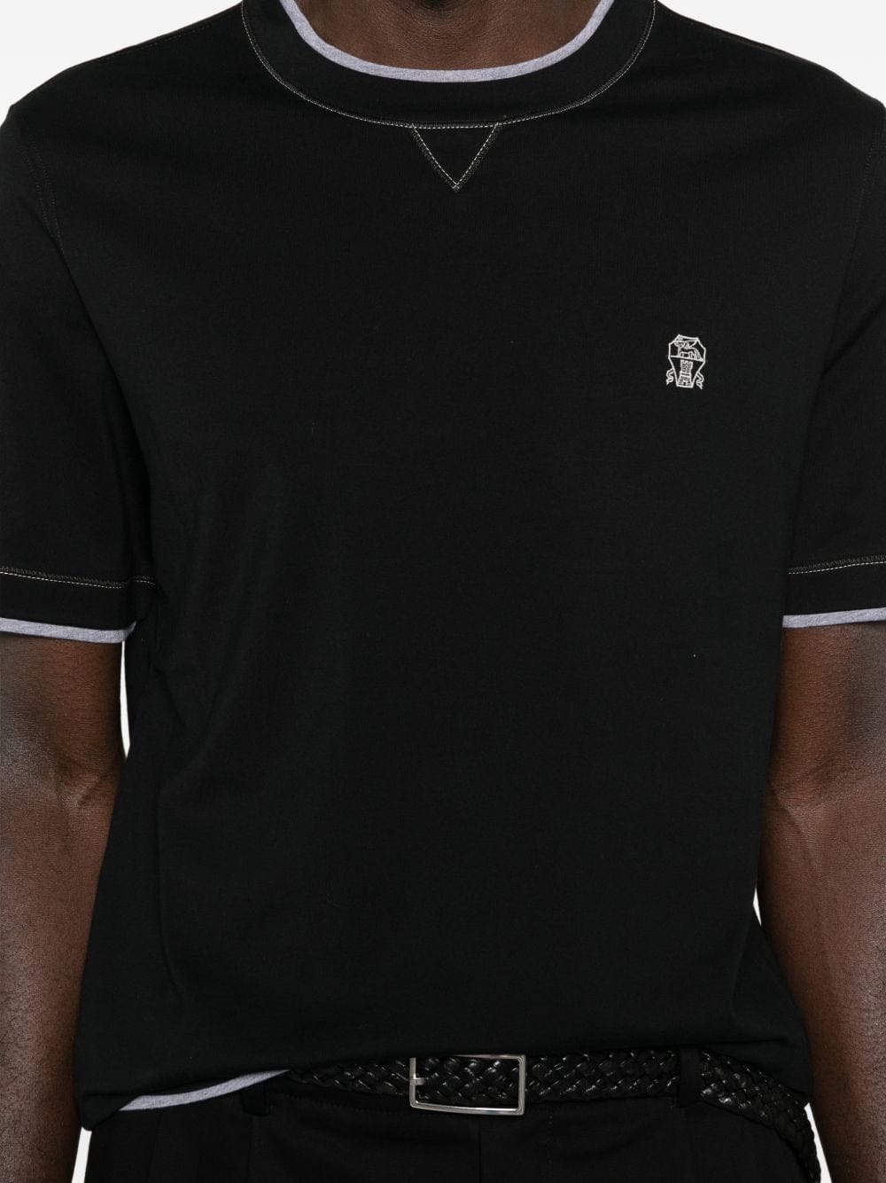 Brunello Cucinelli Black Cotton Jersey Crew Neck Logo T-Shirt