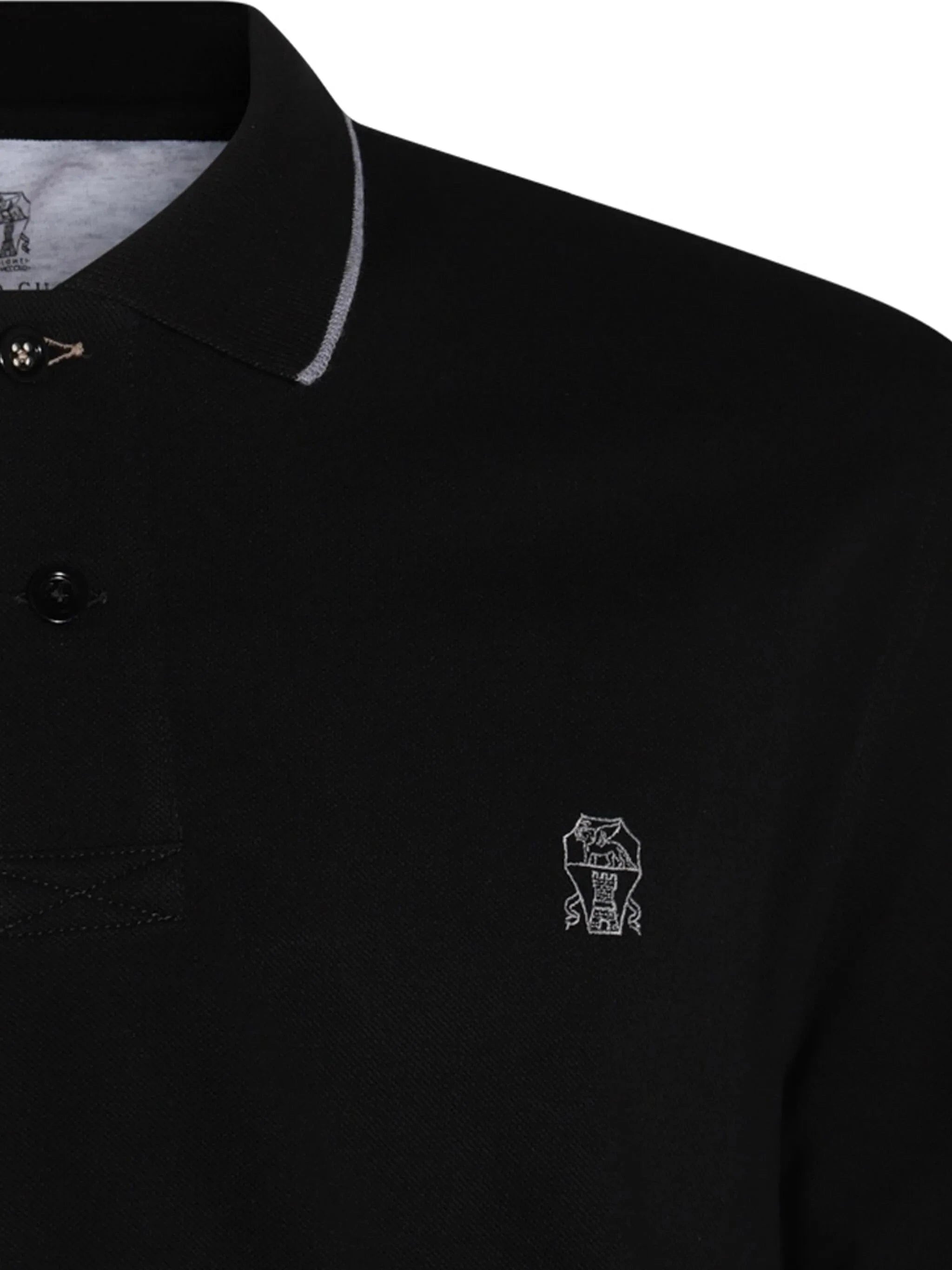 Brunello Cucinelli Black Cotton Piqué Polo Shirt
