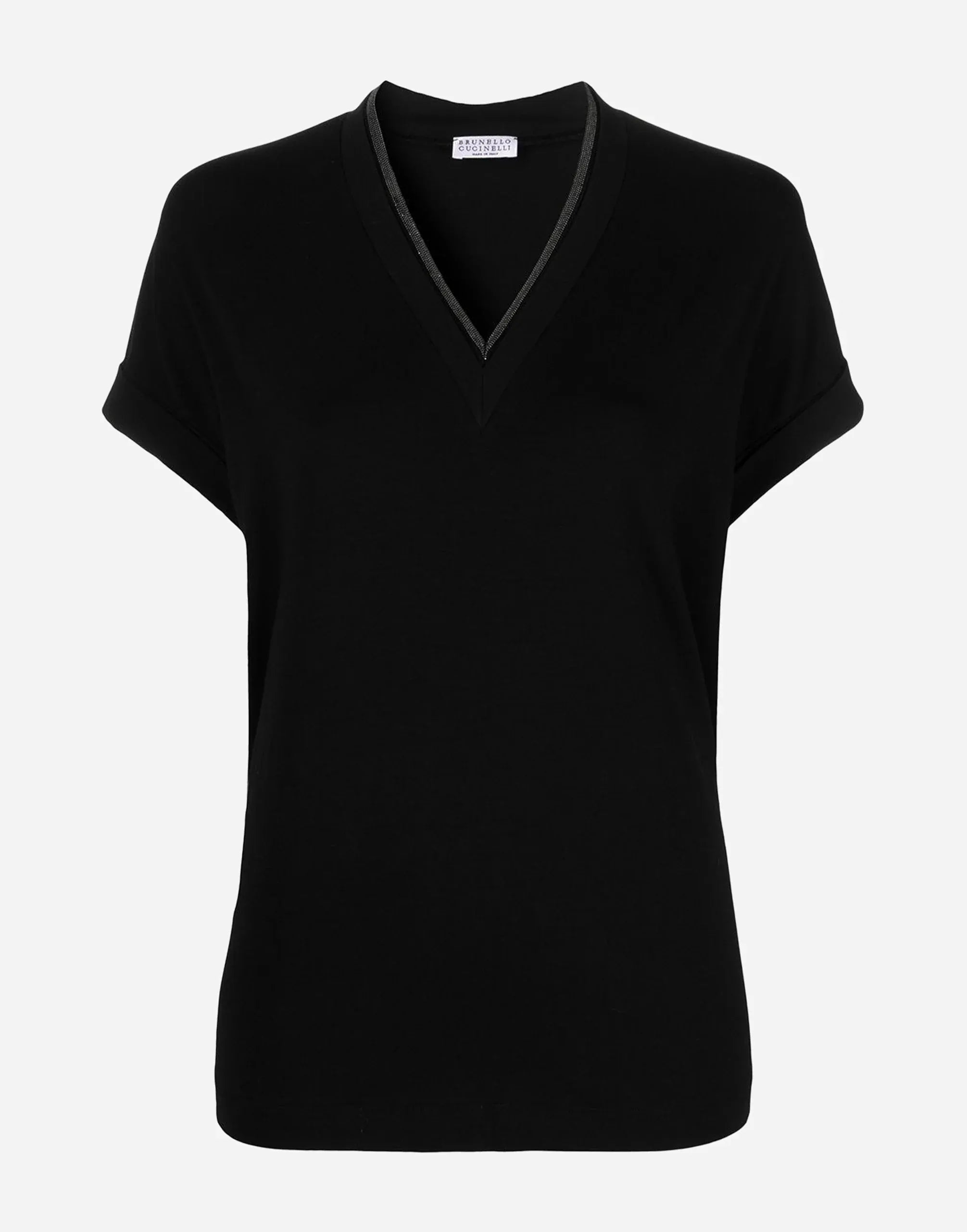 Brunello Cucinelli Black Cotton V-Necked T-Shirt
