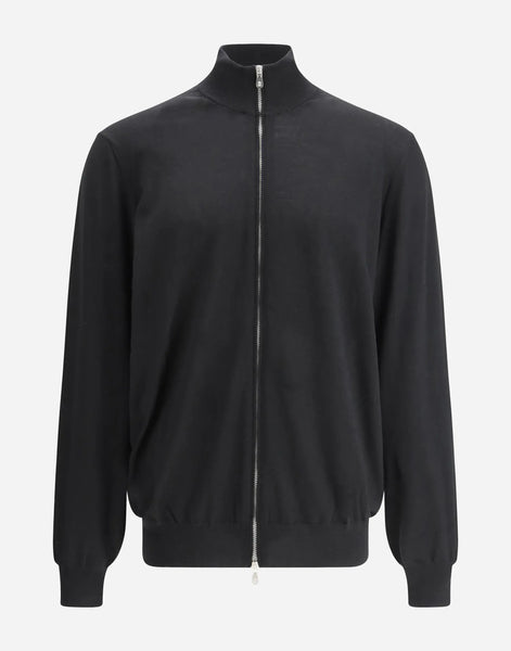 Brunello Cucinelli Black Wool Zip-Up Knit Cardigan | Sendegaro KH