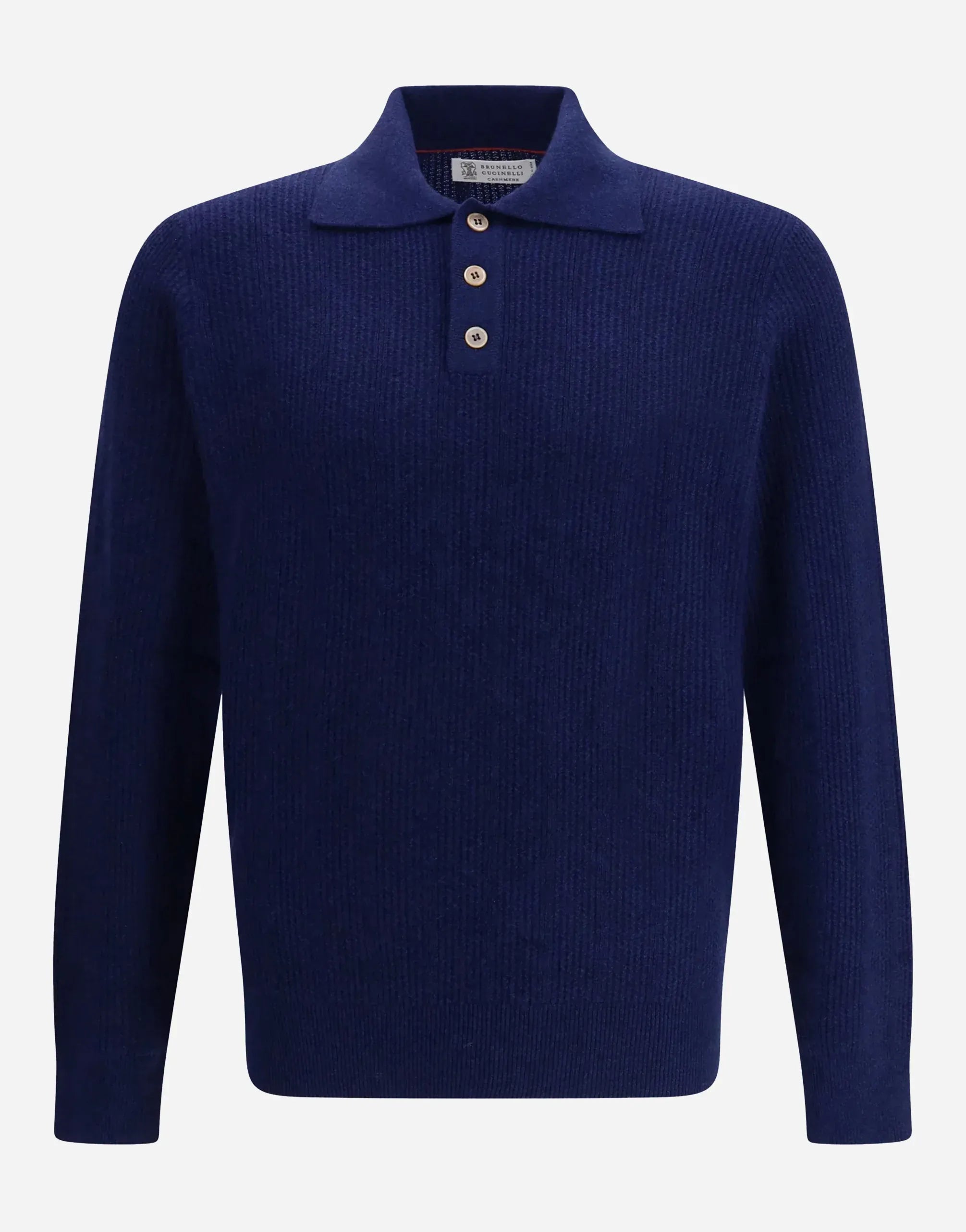 Brunello Cucinelli Blue Cashmere Long-Sleeve Polo Shirt