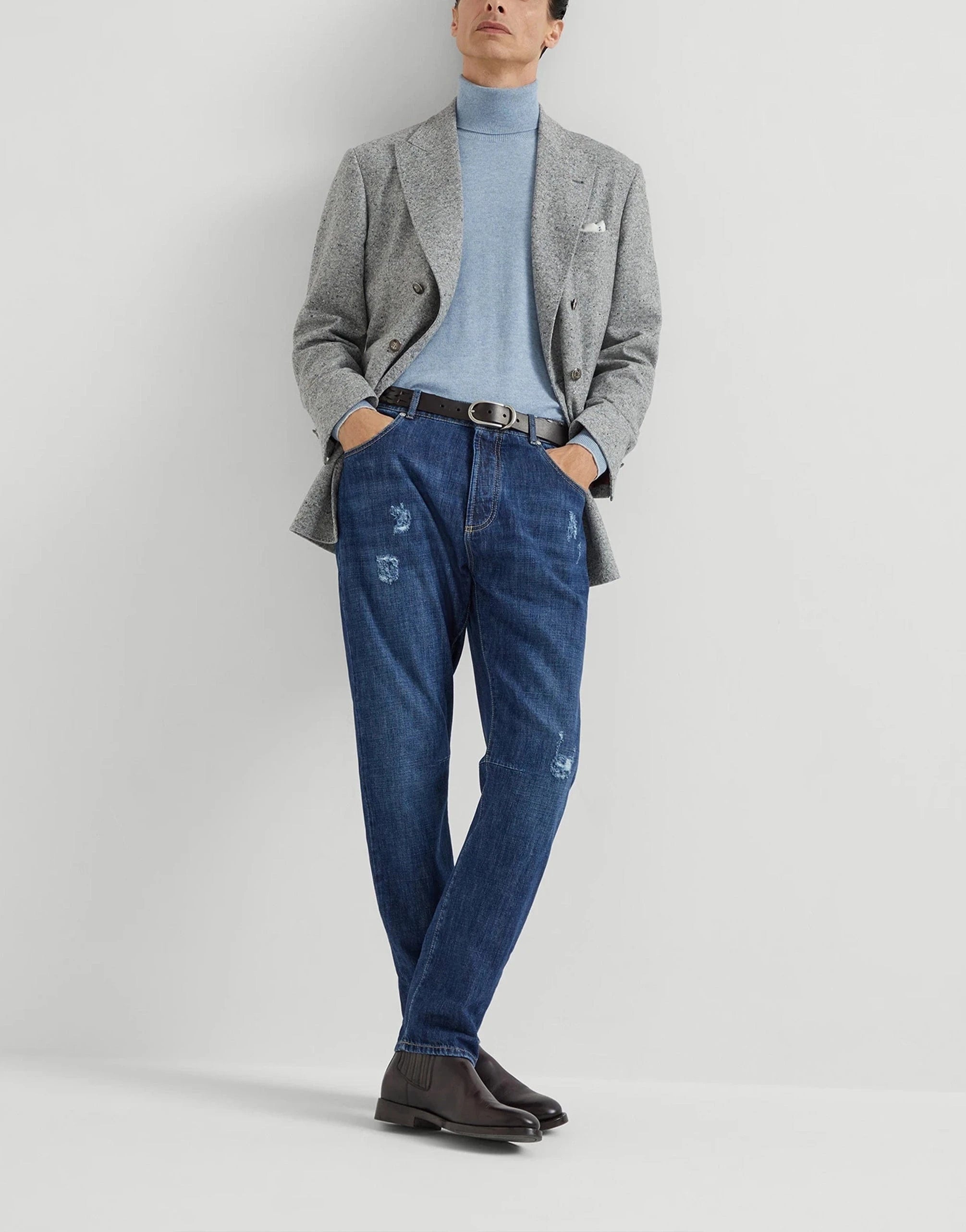 Brunello Cucinelli Blue Cashmere Turtleneck Sweater