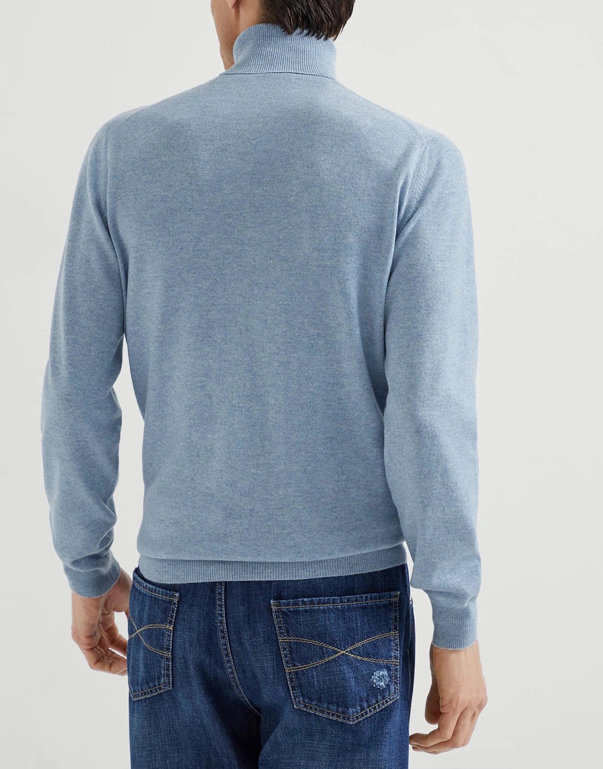 Brunello Cucinelli Blue Cashmere Turtleneck Sweater
