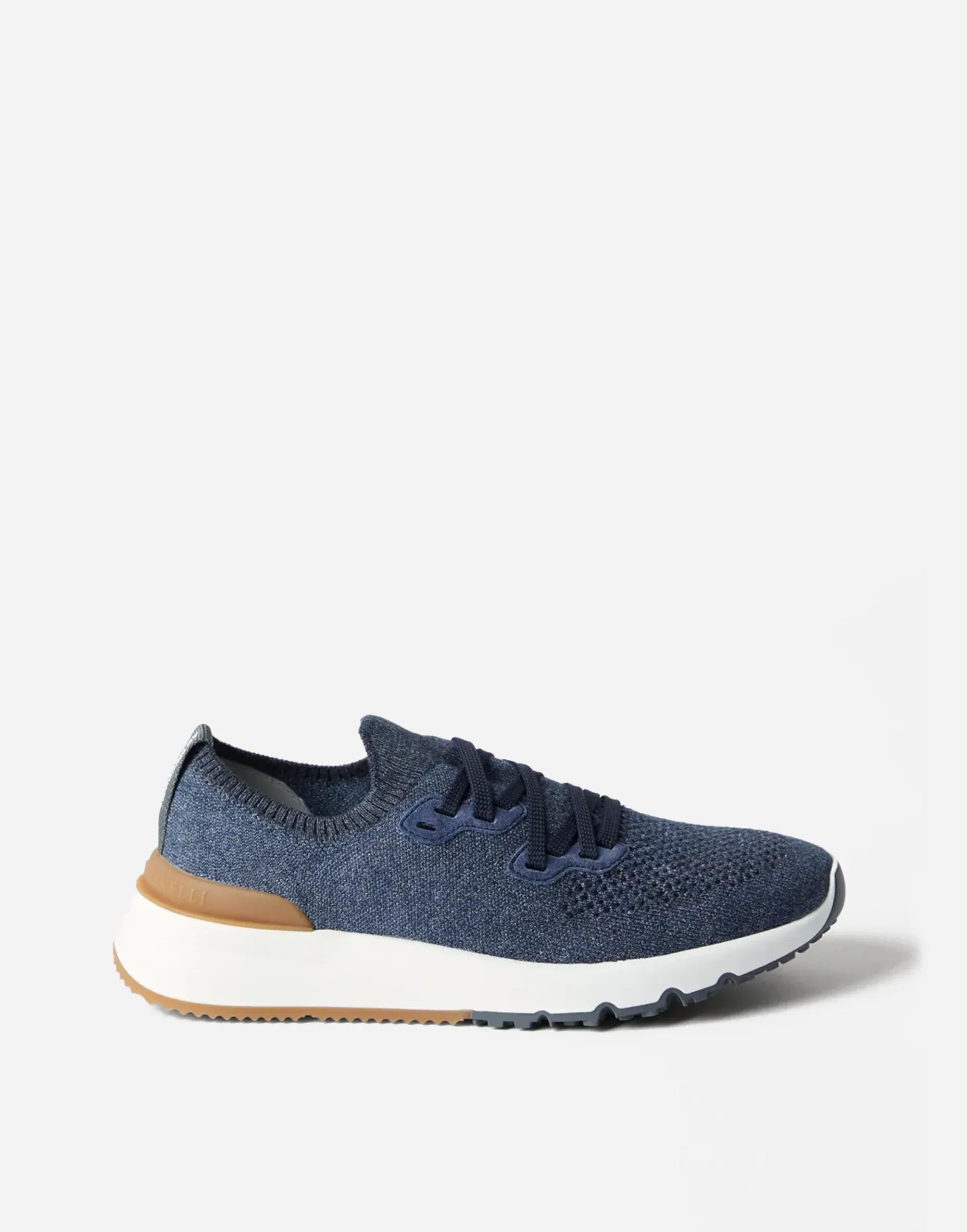 Brunello Cucinelli Blue Cotton Chiné Knit Sneakers