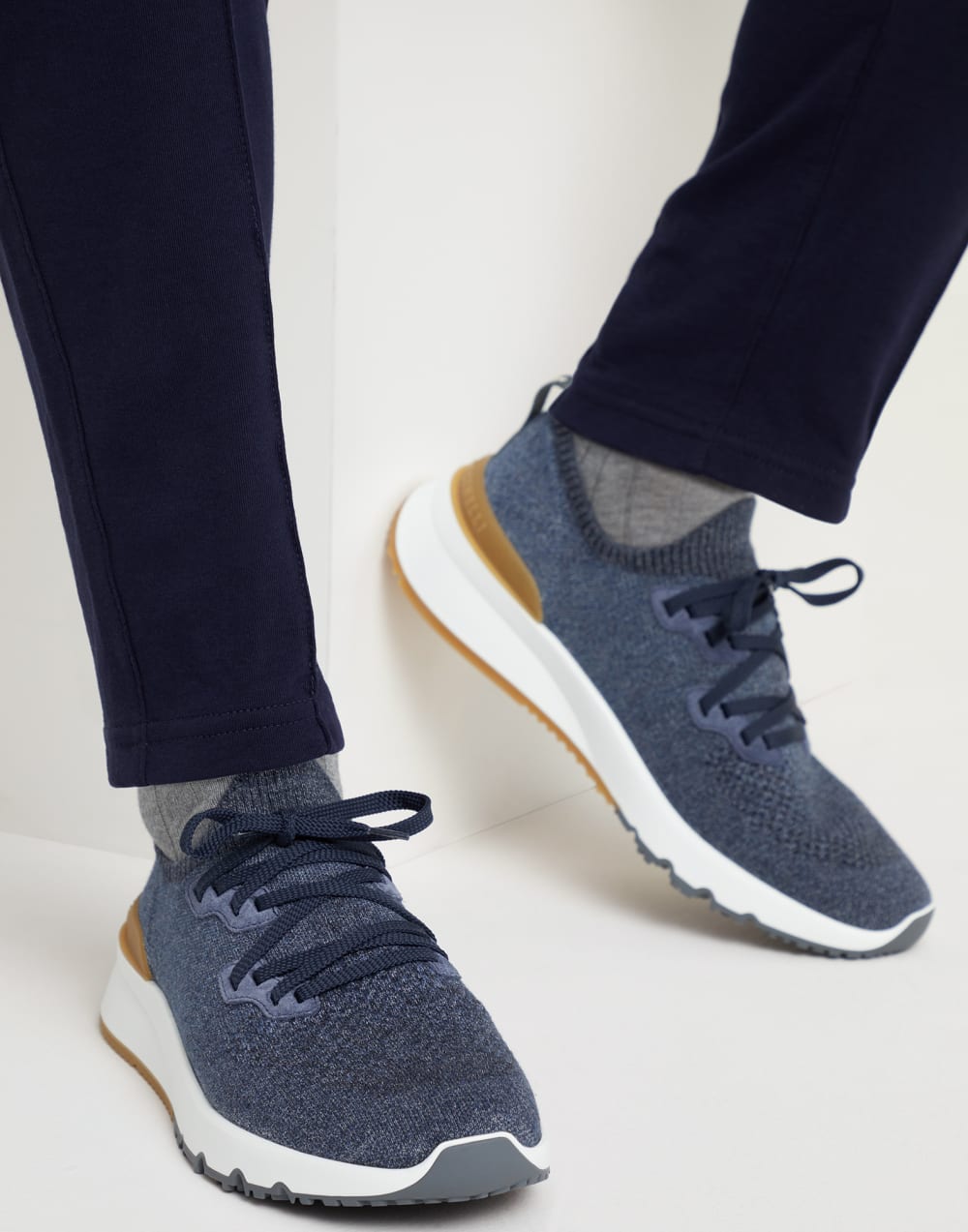 Blue Cotton Chiné Knit Sneakers - alternate view