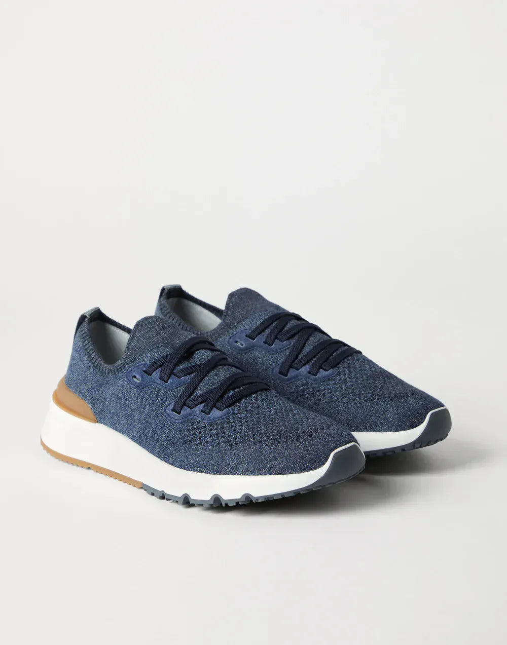 Brunello Cucinelli Blue Cotton Chiné Knit Sneakers