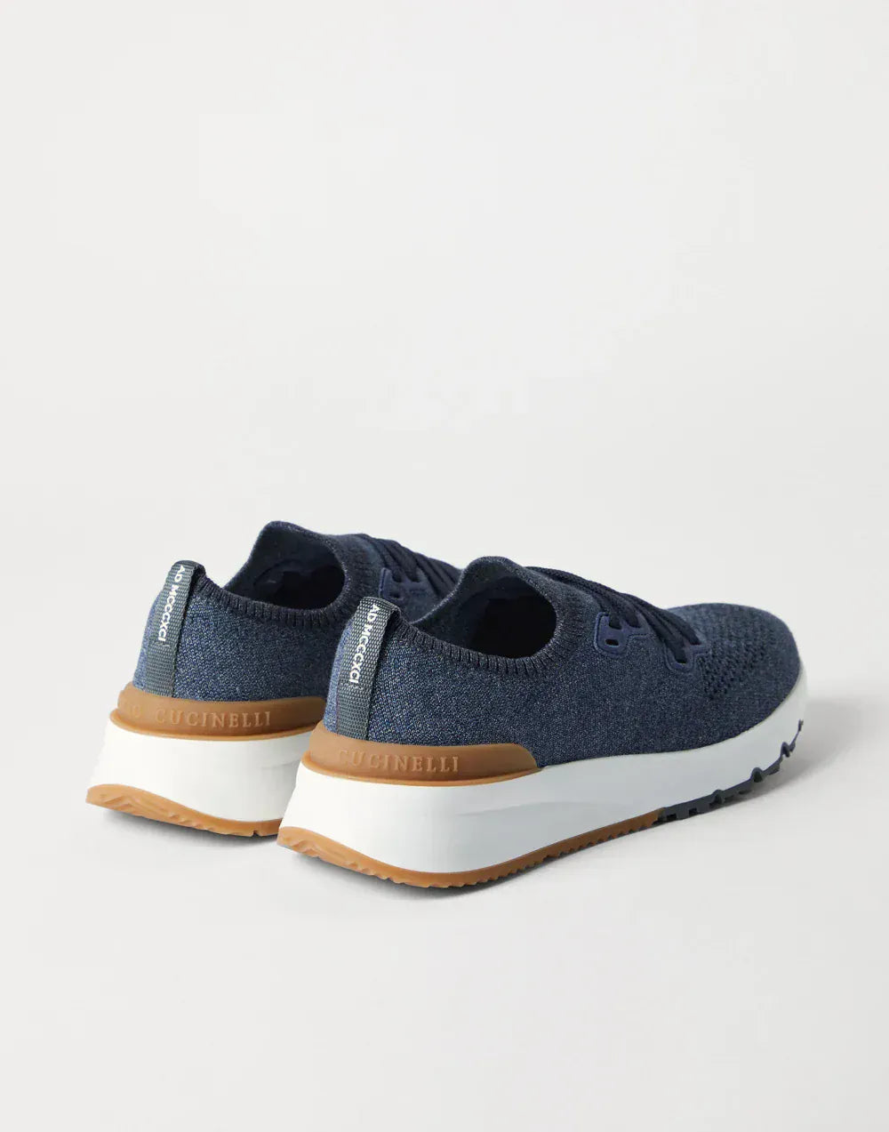 Brunello Cucinelli Blue Cotton Chiné Knit Sneakers