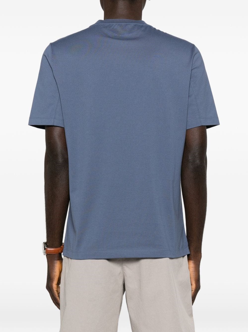 Brunello Cucinelli Blue Cotton jersey Crew Neck Logo T-Shirt