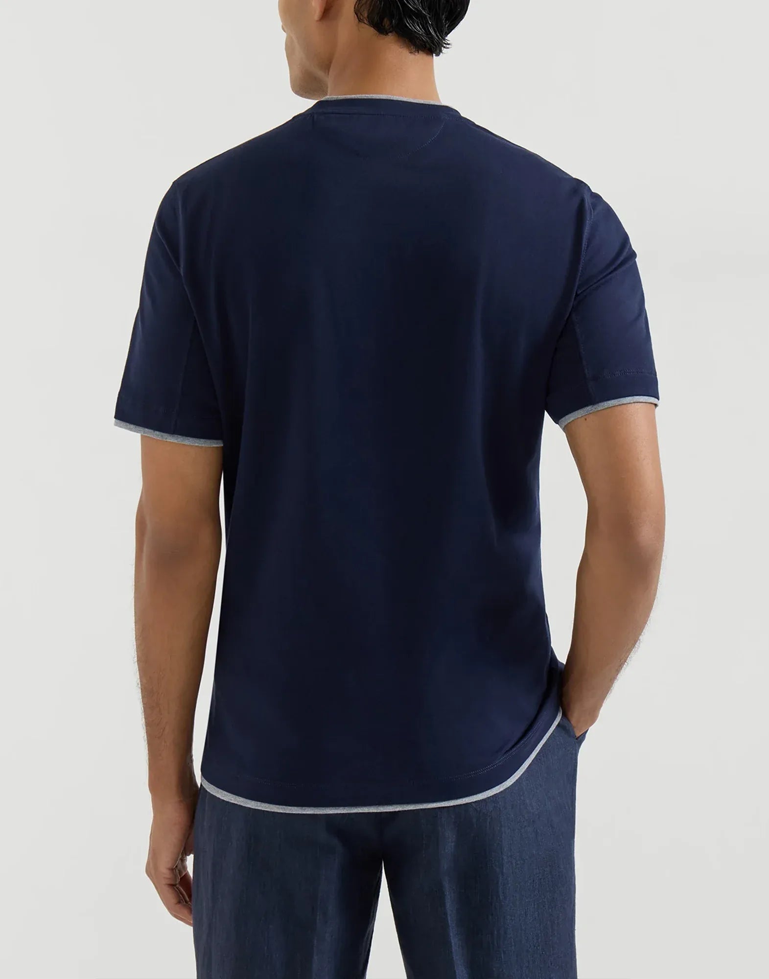 Brunello Cucinelli Blue Cotton Jersey Crew Neck T-Shirt