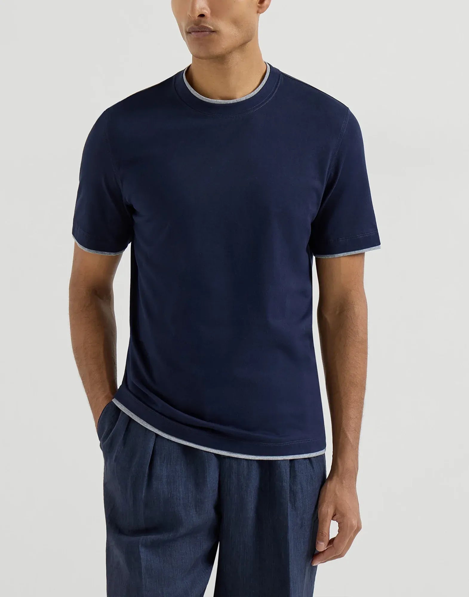 Brunello Cucinelli Blue Cotton Jersey Crew Neck T-Shirt