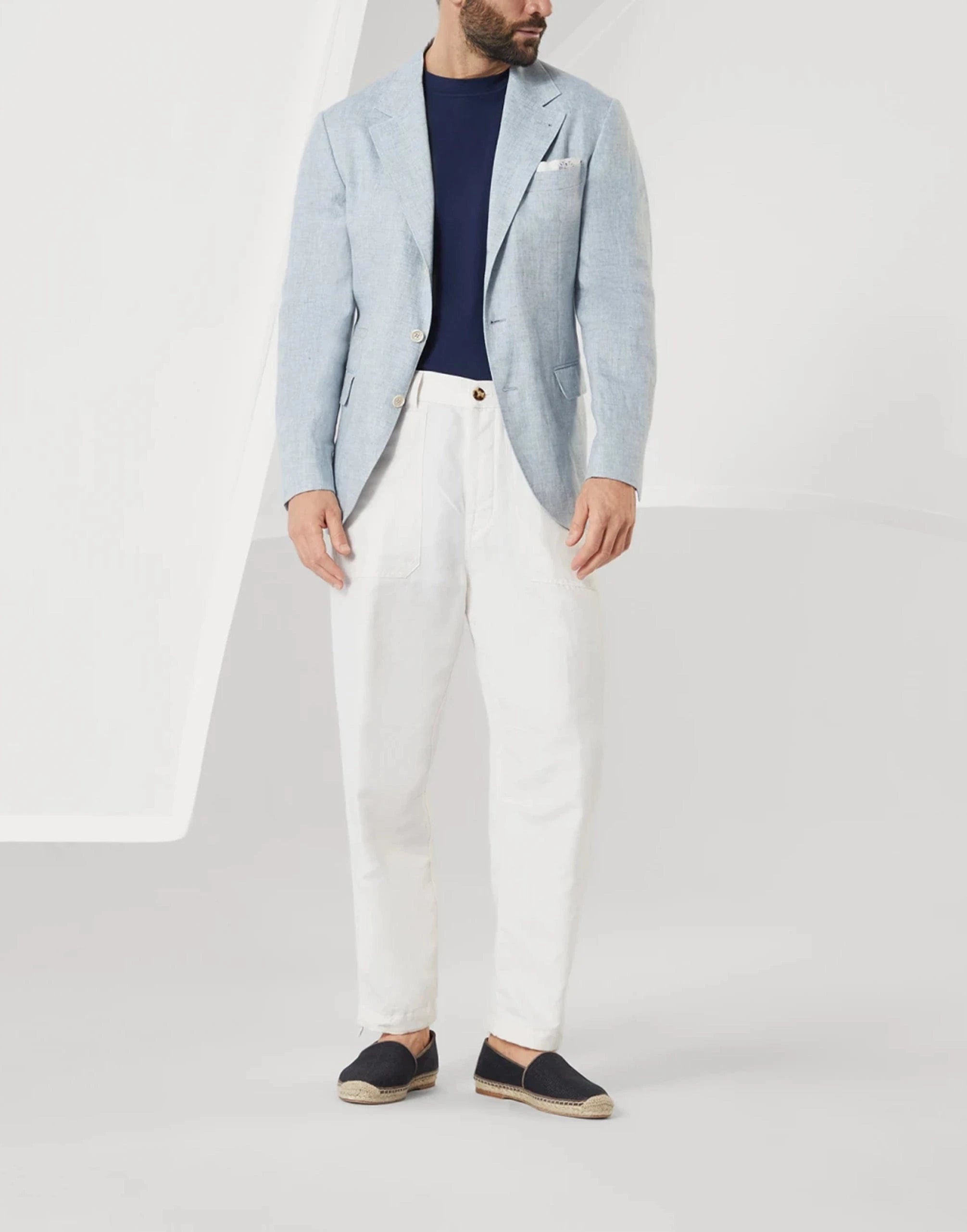 Brunello Cucinelli Blue Cotton Jersey Crewneck Logo T-Shirt