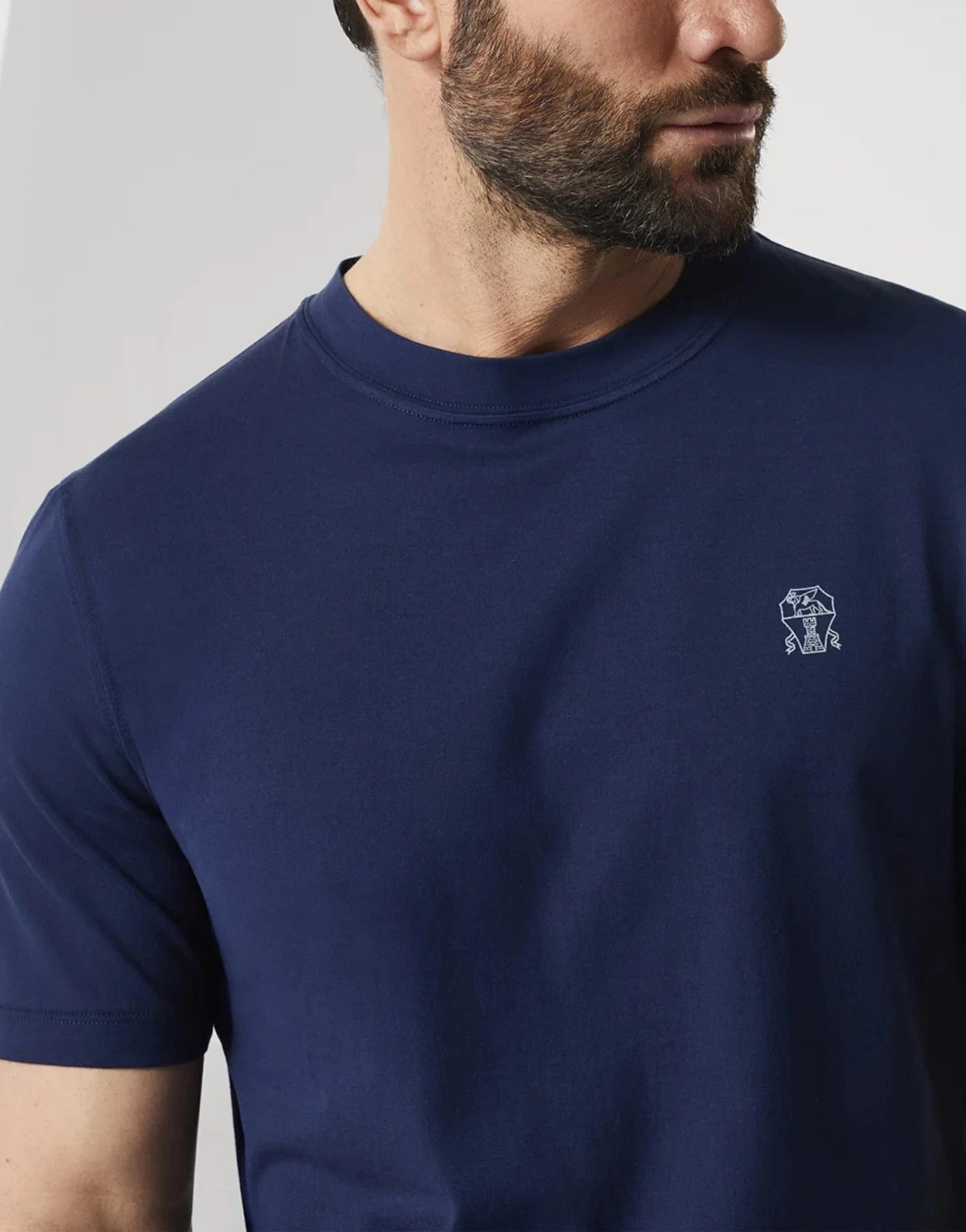 Brunello Cucinelli Blue Cotton Jersey Crewneck Logo T-Shirt
