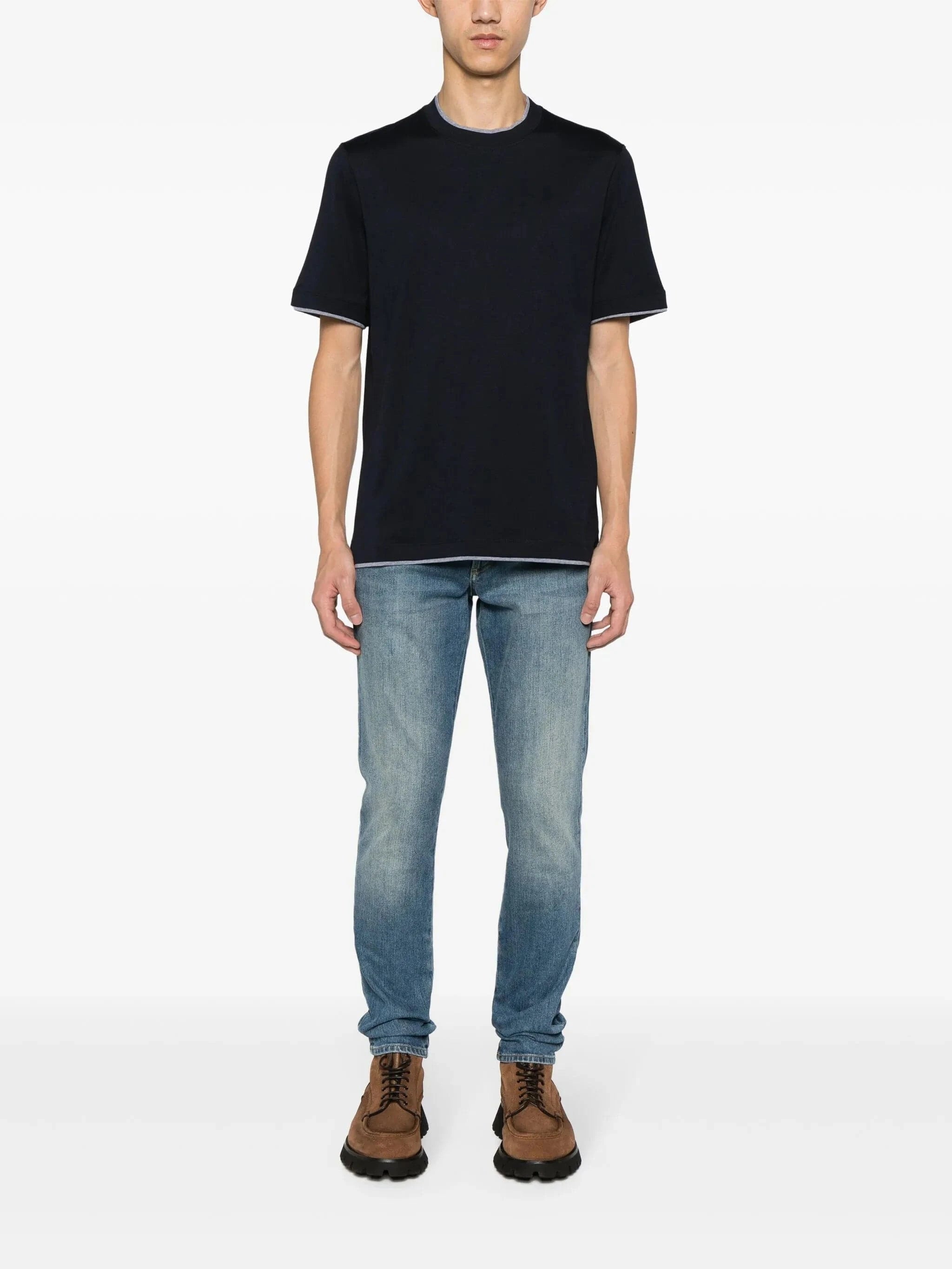 Brunello Cucinelli Blue Faux-Layering Crewneck T-Shirt