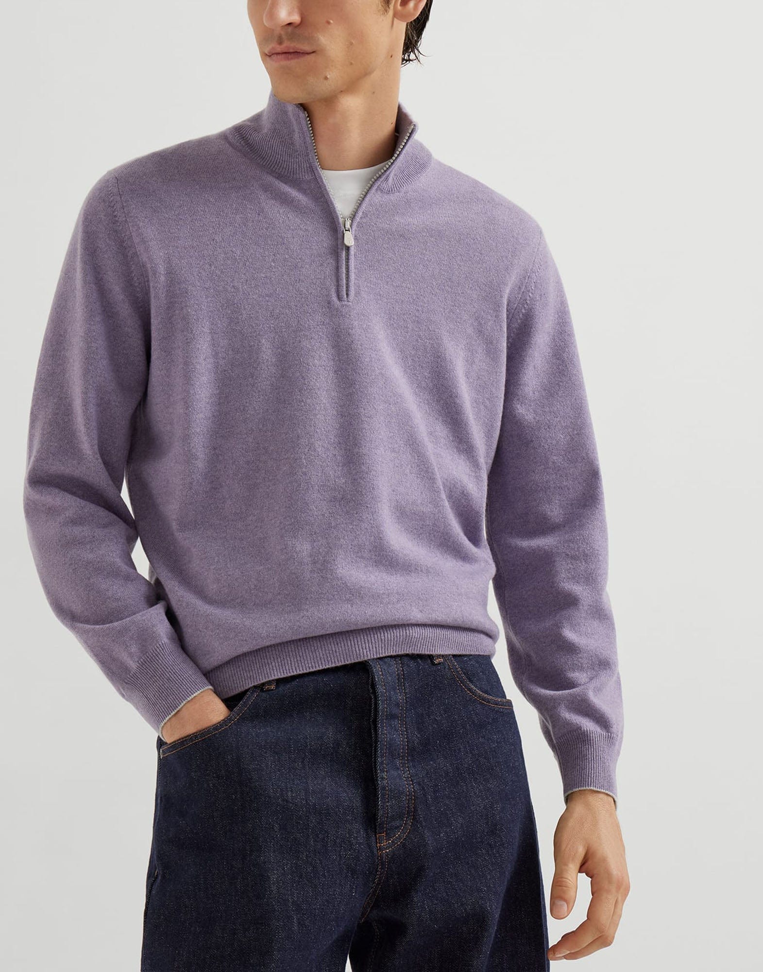 Brunello Cucinelli Blue Half-Zip Cashmere Sweater