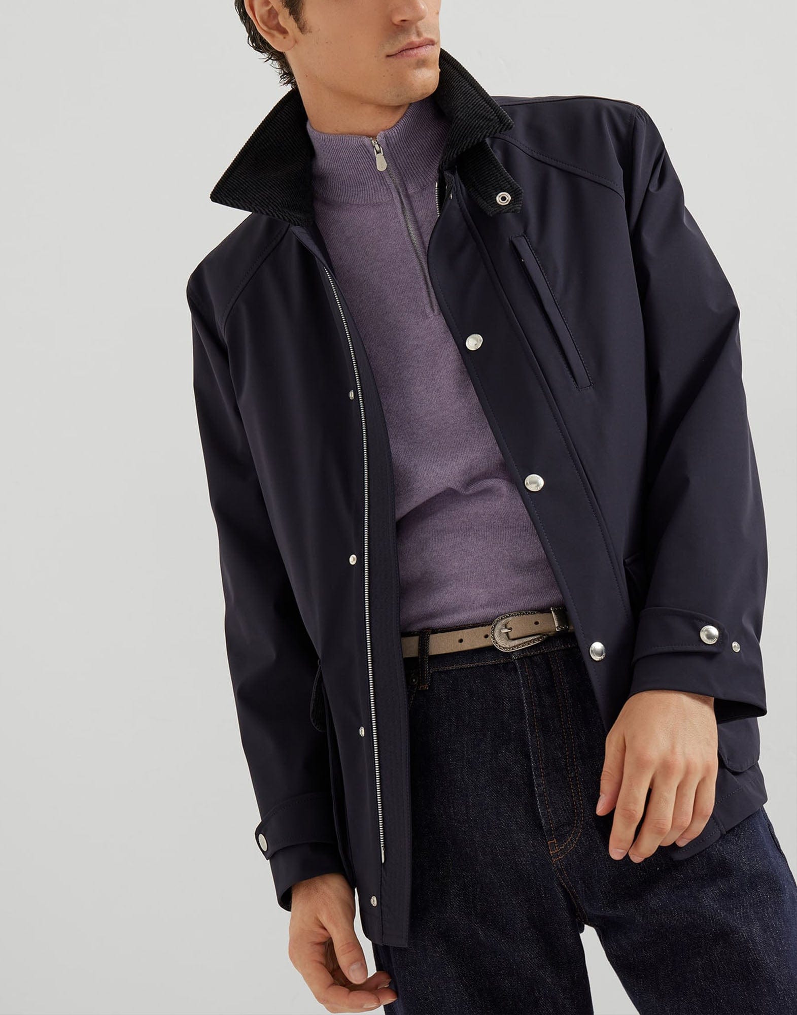 Brunello Cucinelli Suéter de Cashmere Azul com Zíper até a Metade