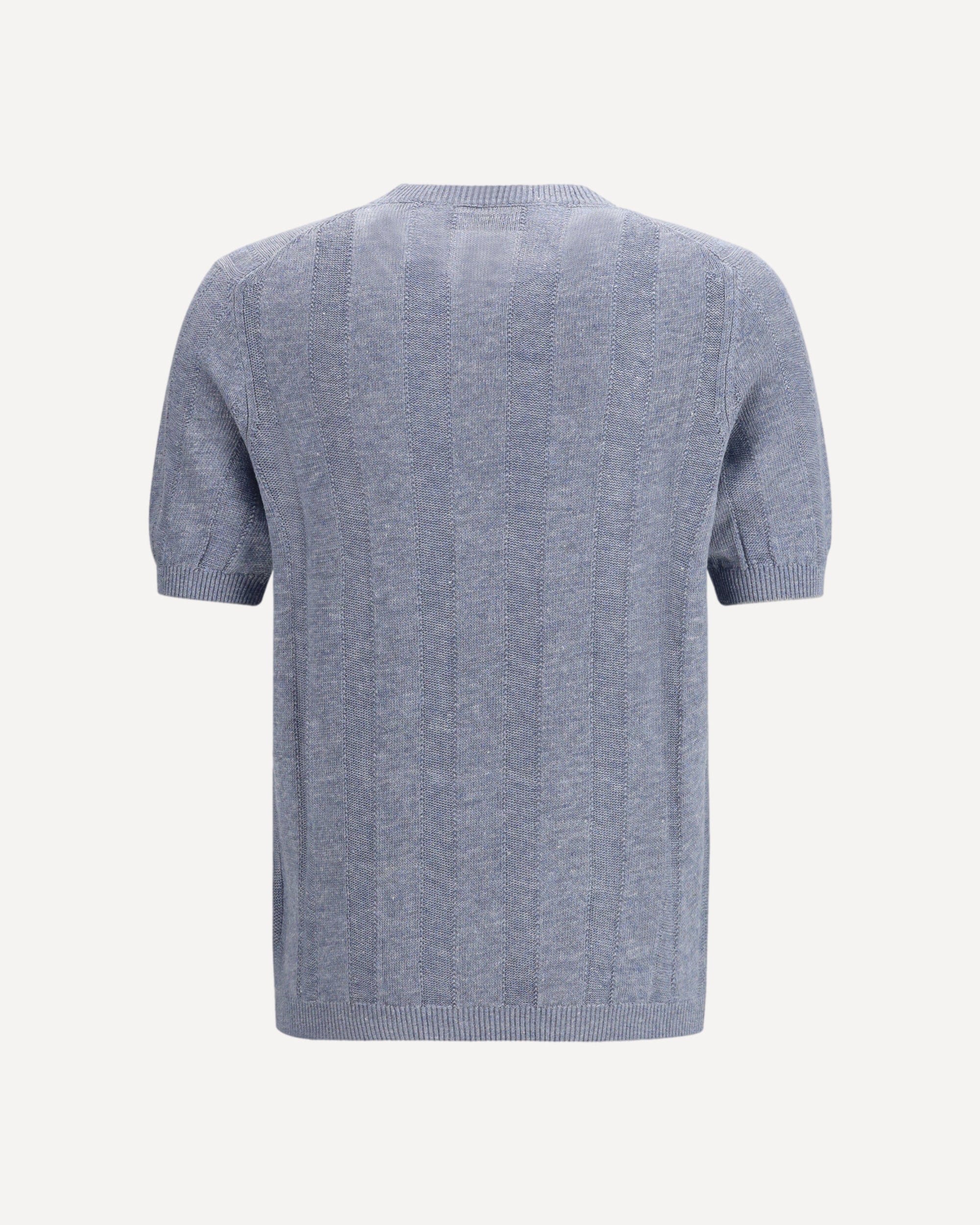 Brunello Cucinelli Blue Linen-Cotton Blend Knit Polo