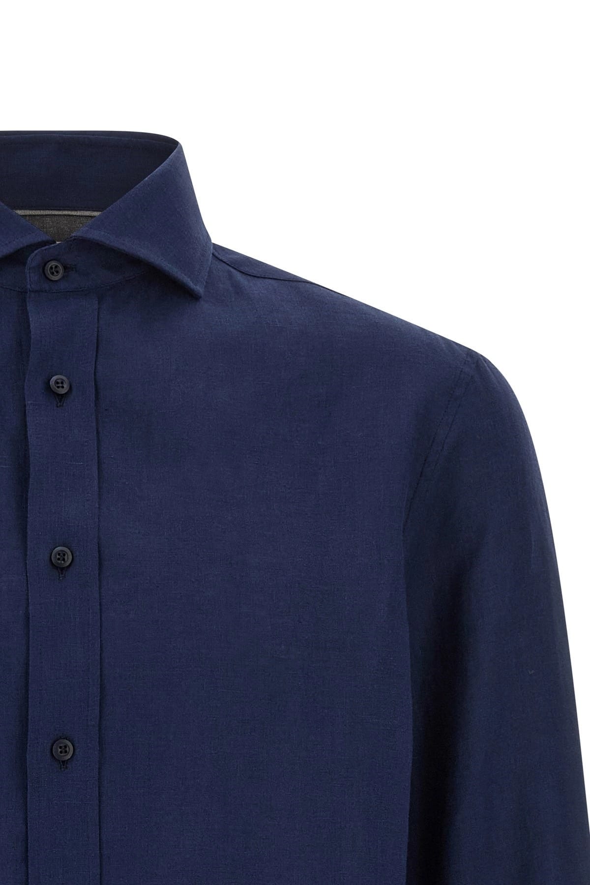 Brunello Cucinelli Brunello Cucinelli Blue Linen French Collar Shirt