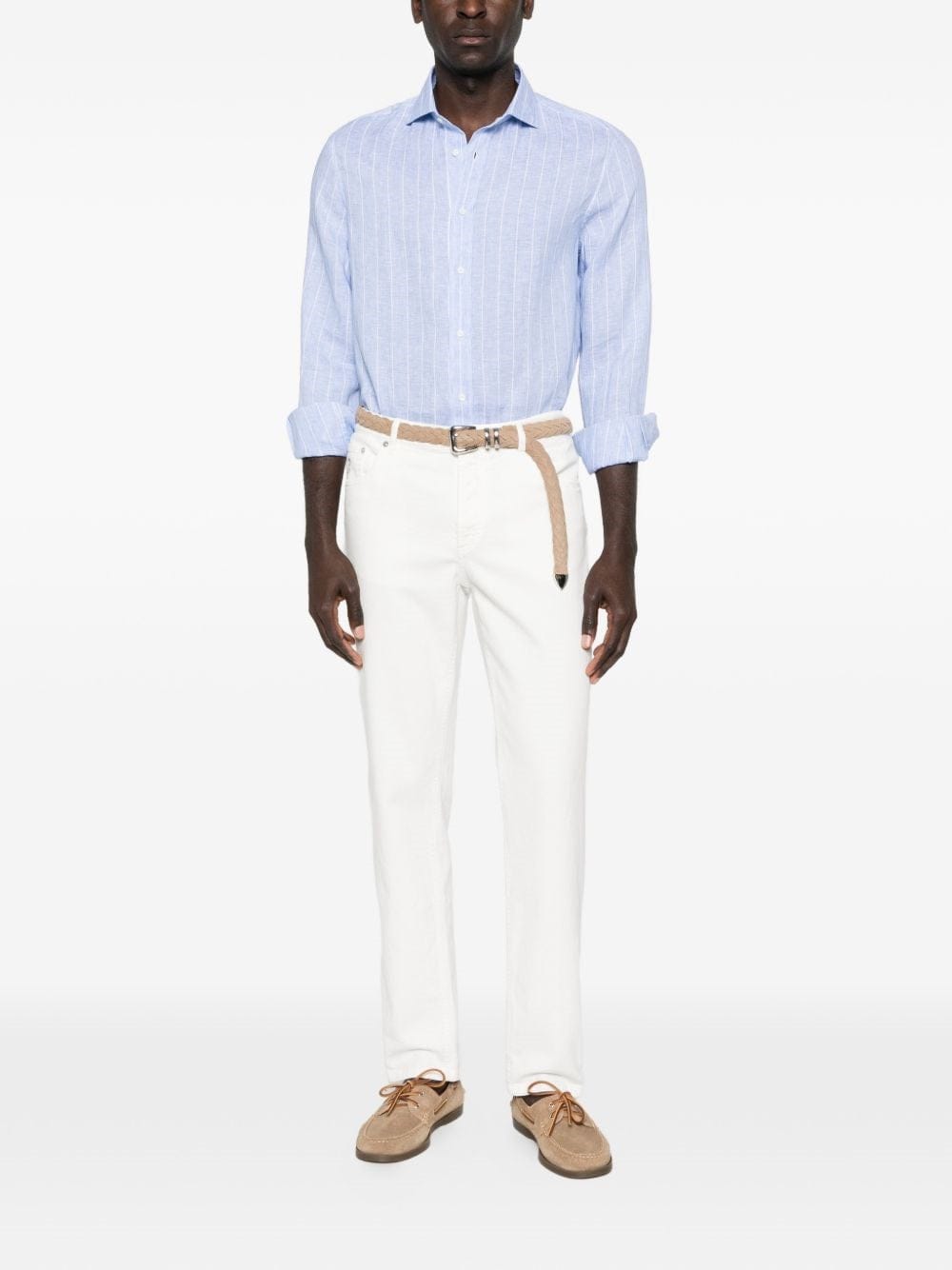 Brunello Cucinelli ブルーリネンストライプシャツ | Sendegaro JP