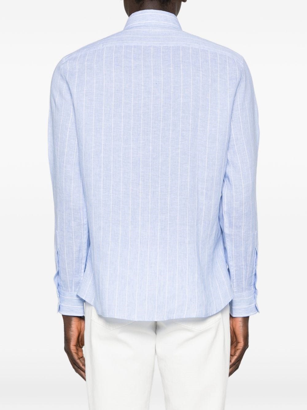 Brunello Cucinelli Blue Linen Striped Shirt