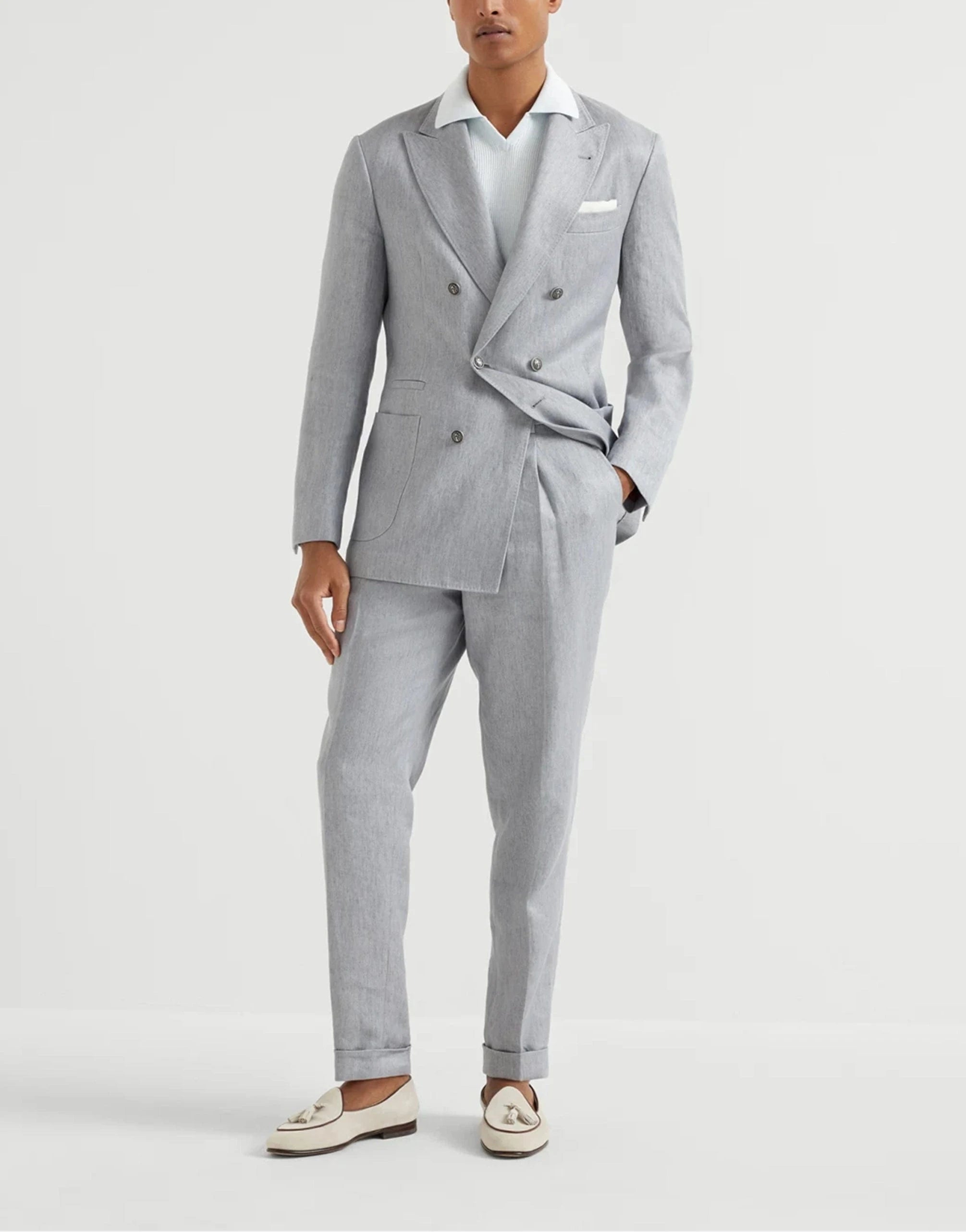 Brunello Cucinelli Blue Rib Knit Polo Shirt