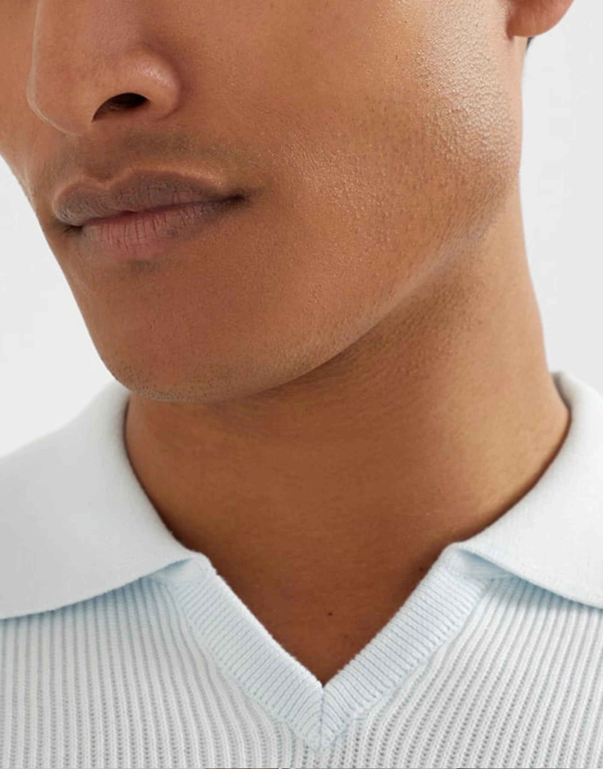 Brunello Cucinelli Blue Rib Knit Polo Shirt