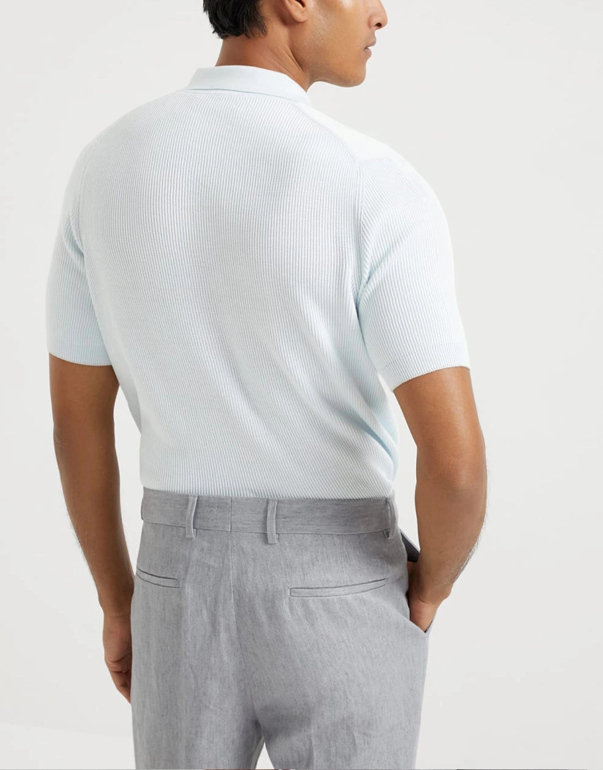 Brunello Cucinelli Blue Rib Knit Polo Shirt | Sendegaro MY Brunello Cucinelli Blue Rib Knit Polo Shirt | Sendegaro MY