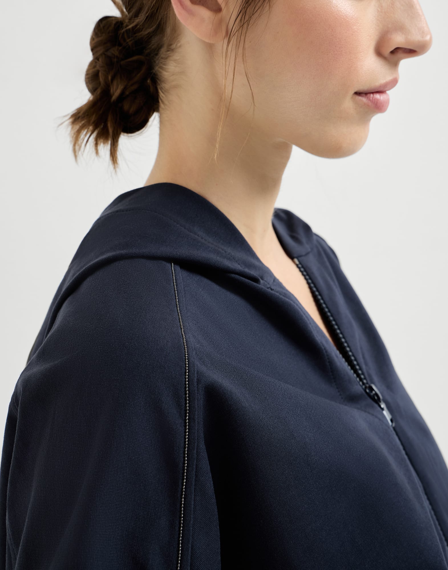 Brunello Cucinelli Blue Stretch Cotton French Terry Hoodie