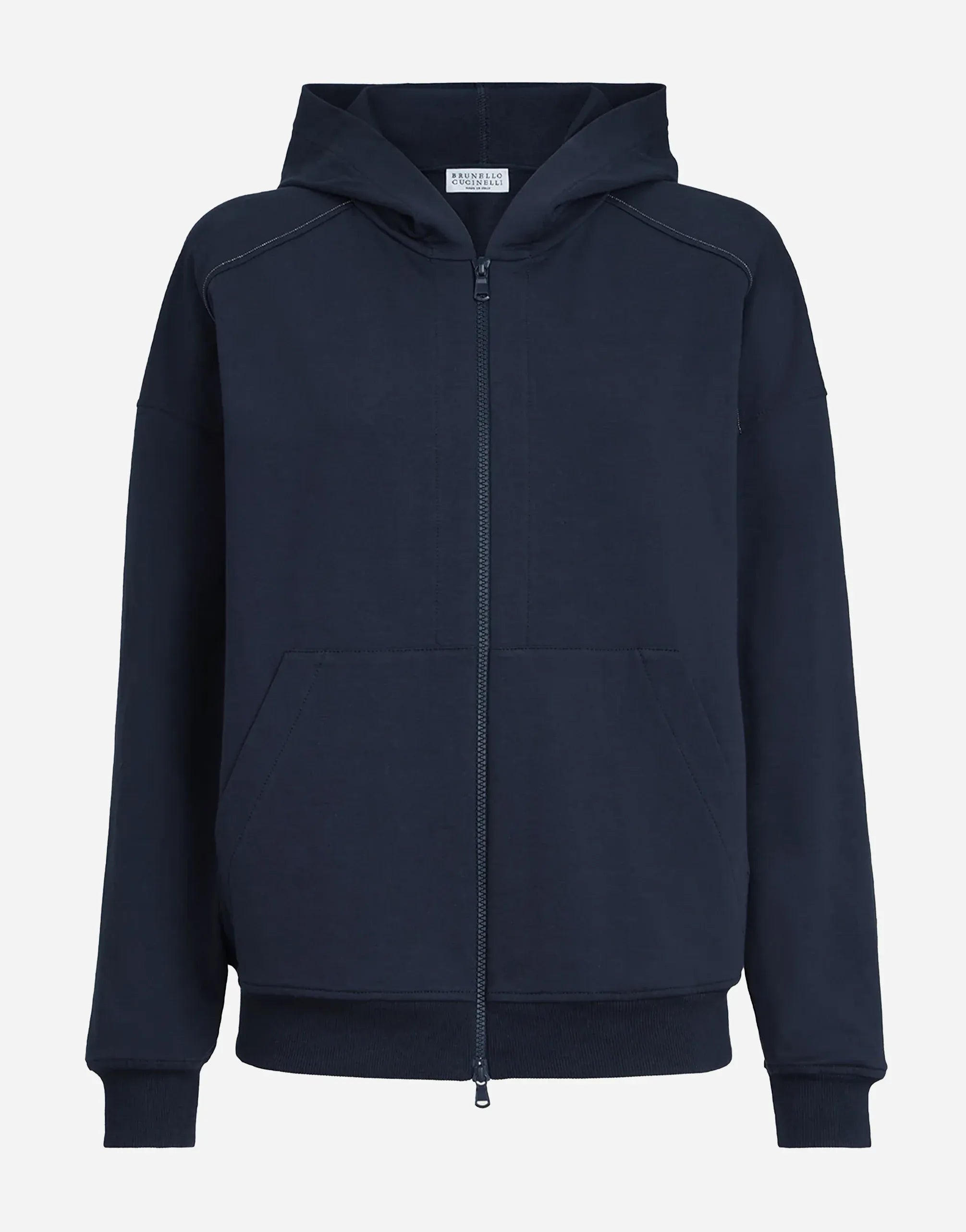 Brunello Cucinelli Blue Stretch Cotton French Terry Hoodie