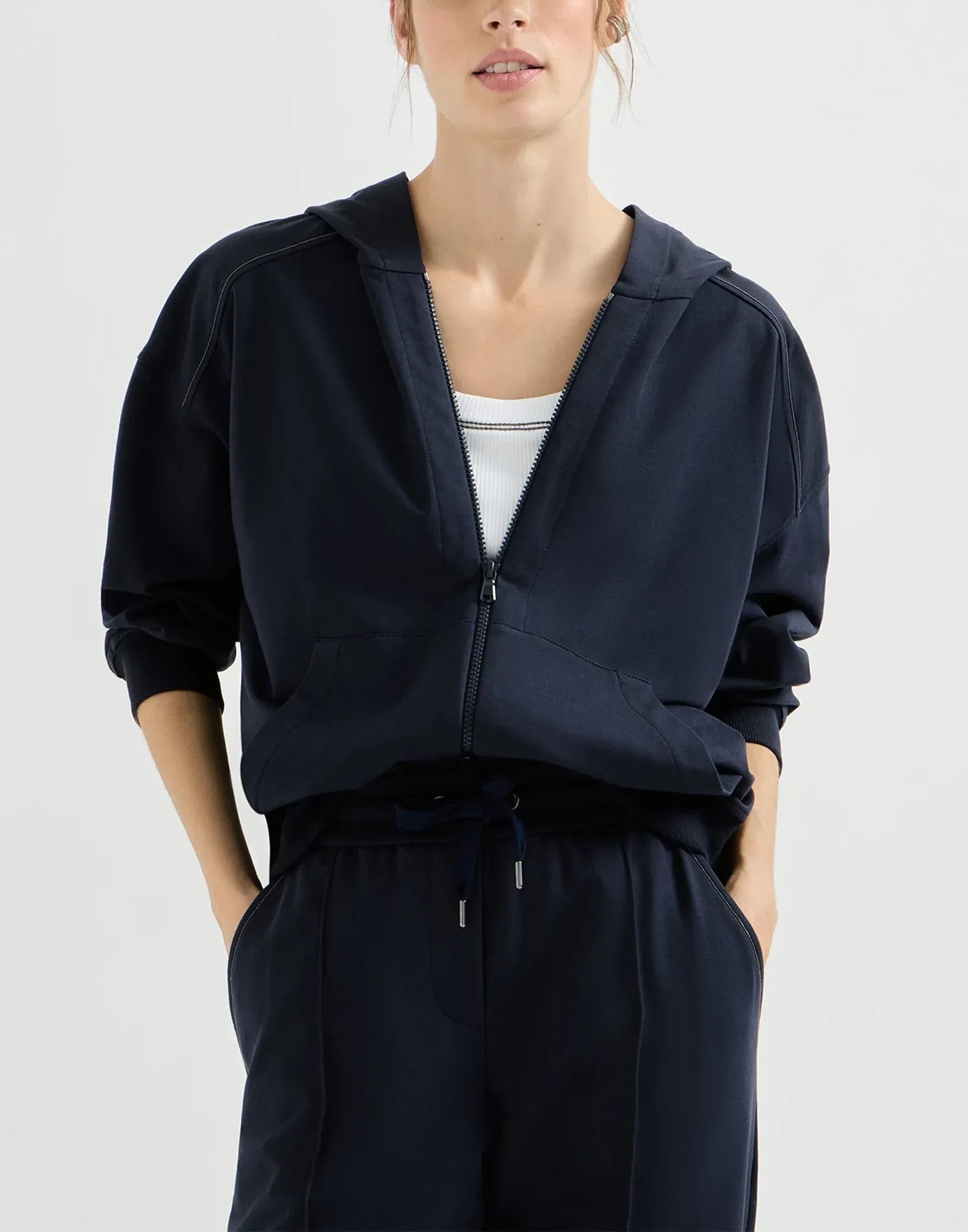 Brunello Cucinelli Blue Stretch Cotton French Terry Hoodie