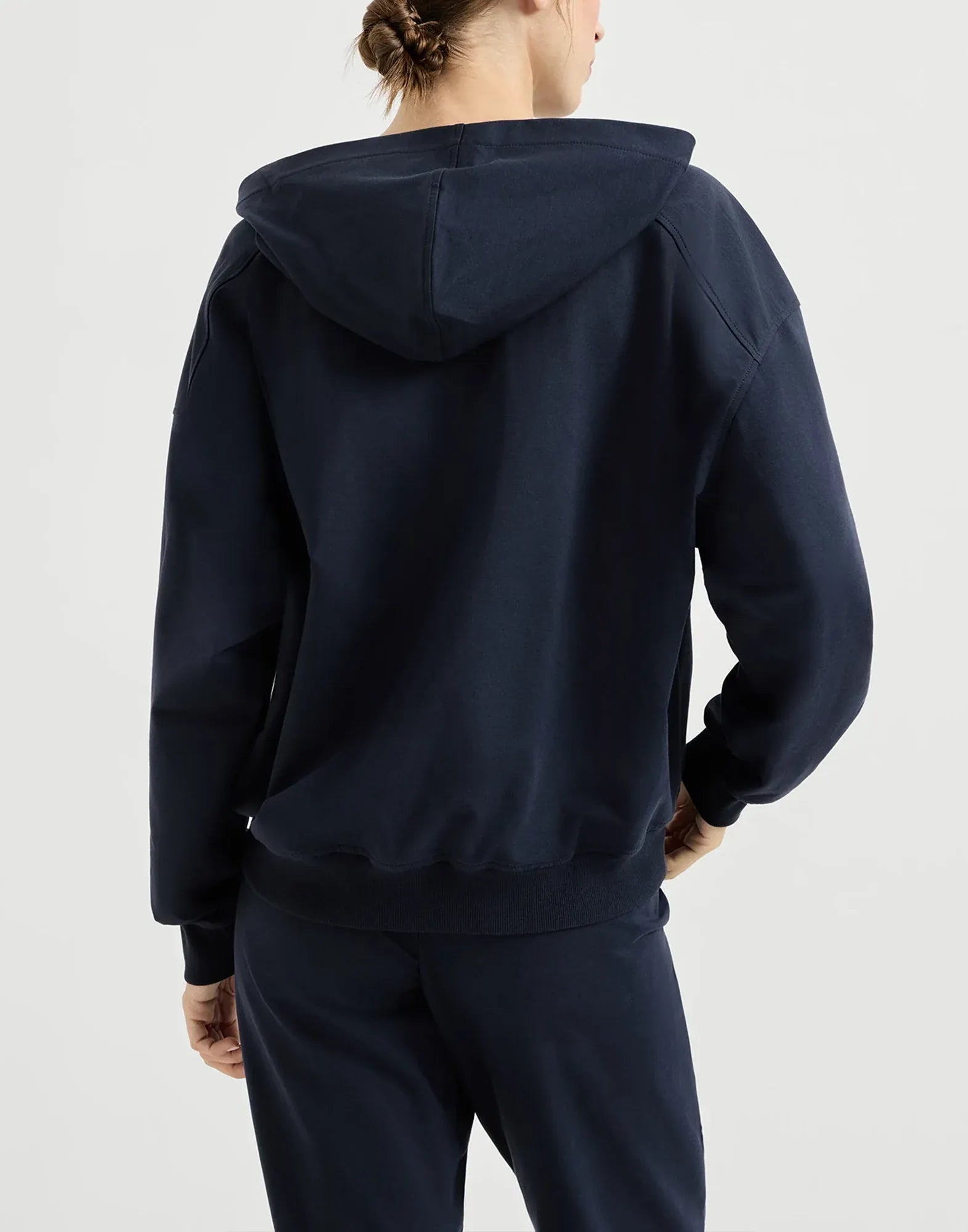 Brunello Cucinelli Blue Stretch Cotton French Terry Hoodie