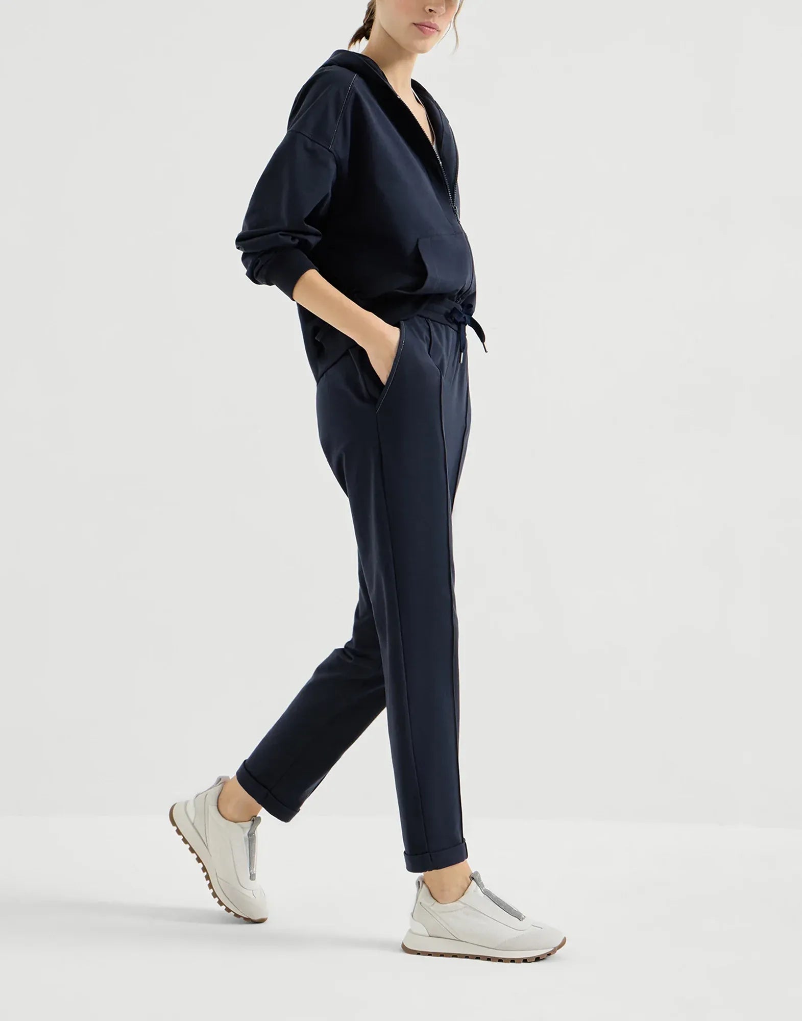 Brunello Cucinelli Blue Stretch French Terry Monili Track Pants