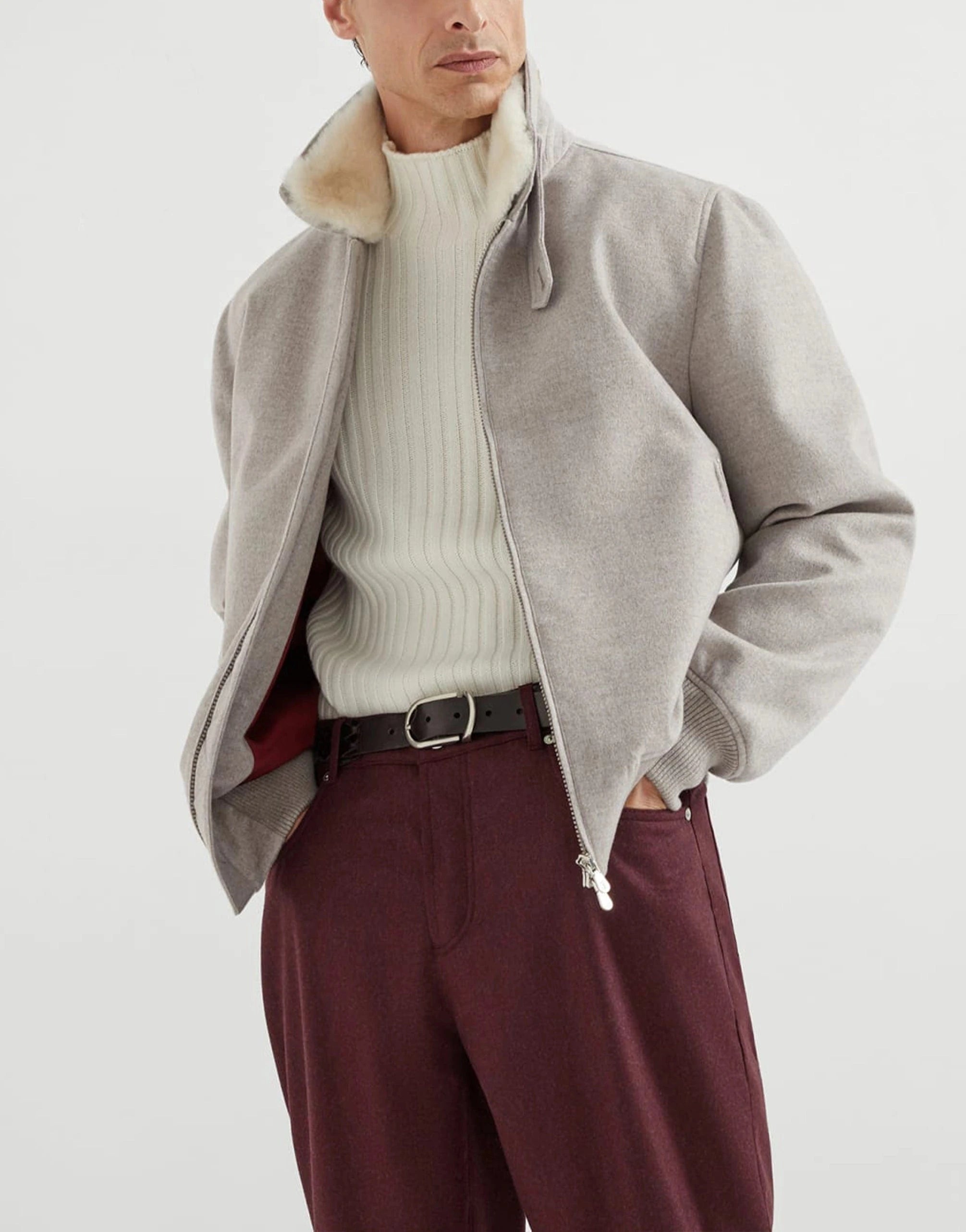 Brunello Cucinelli Bonded Cashmere Beaver Cloth Bomber