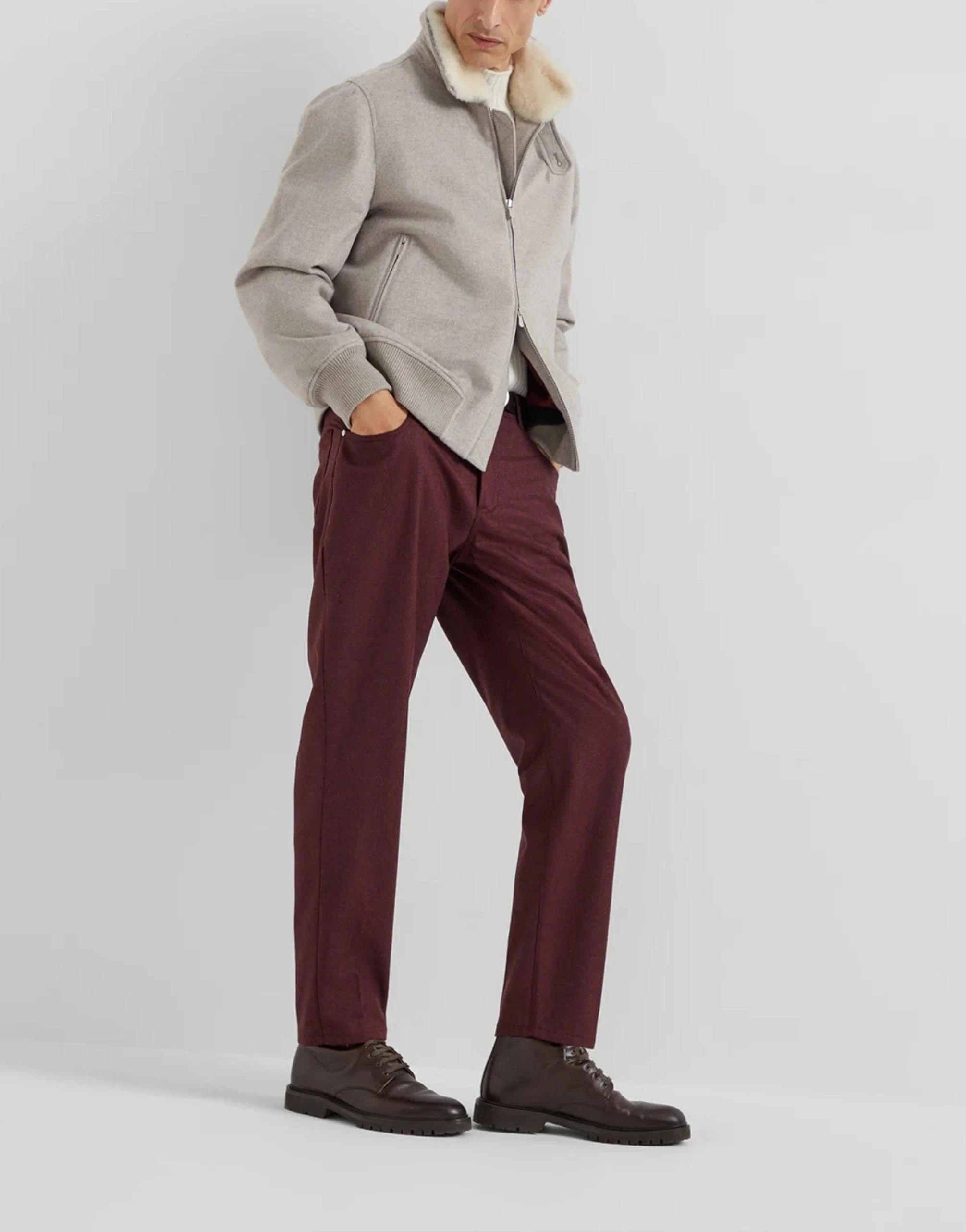 Brunello Cucinelli Bonded Cashmere Beaver Cloth Bomber Jacket