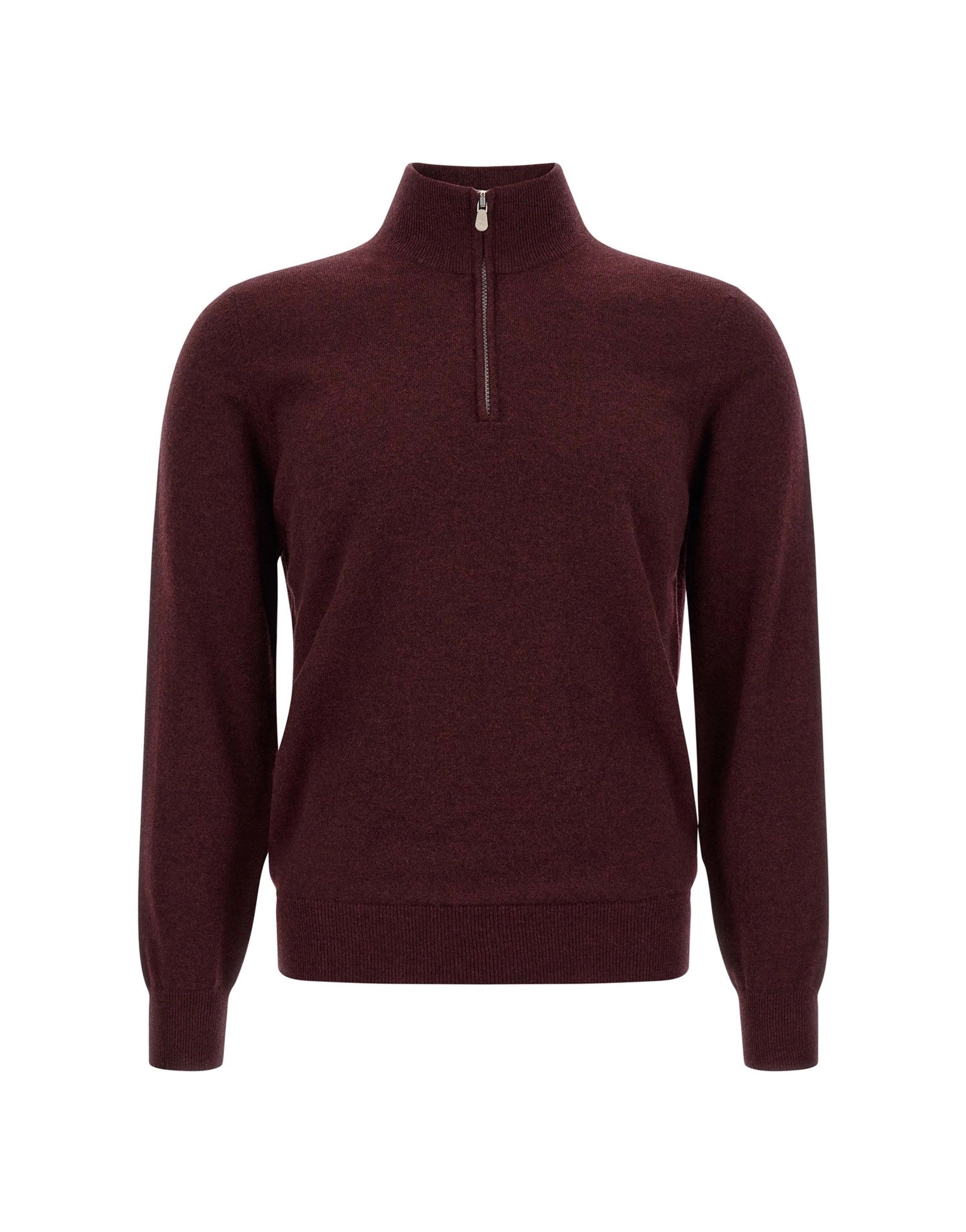 Brunello Cucinelli Bordeaux Half-Zip Cashmere Sweater | Sendegaro FR