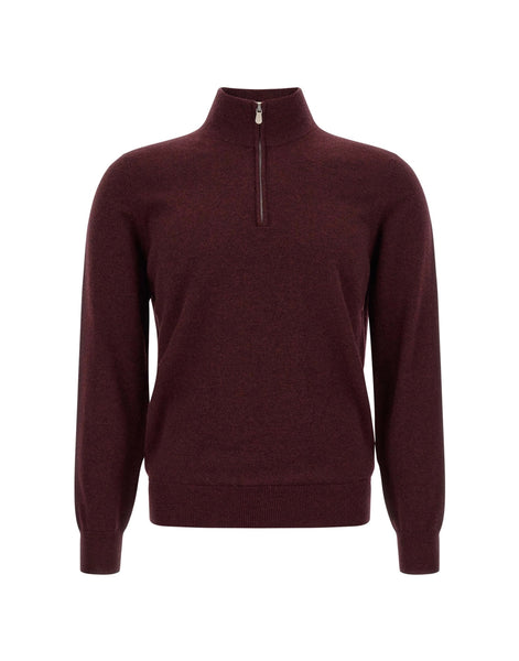 Brunello Cucinelli Bordeaux Half-Zip Cashmere Sweater | Sendegaro FR