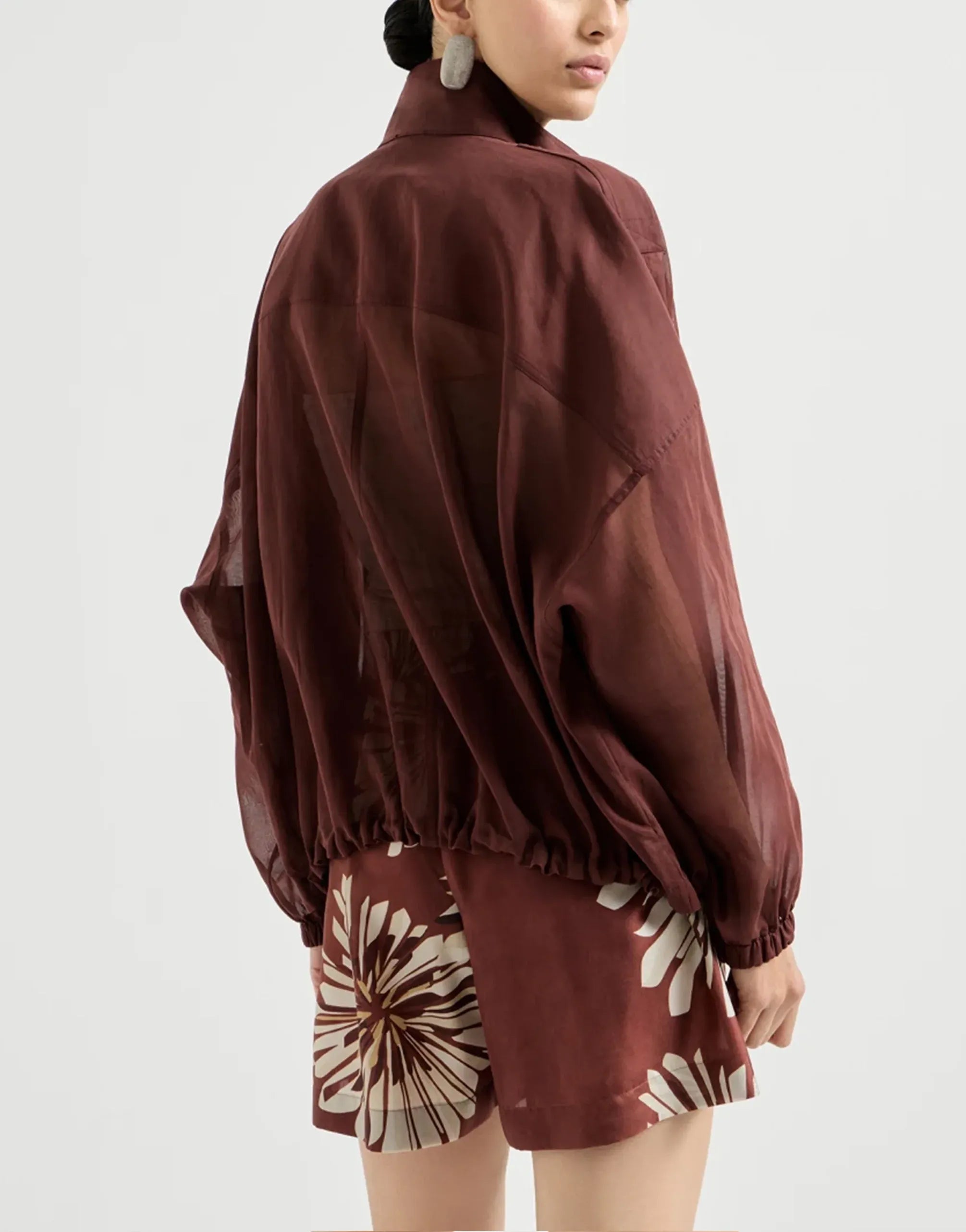 Brunello Cucinelli Bordeaux Organza Monili Jacket