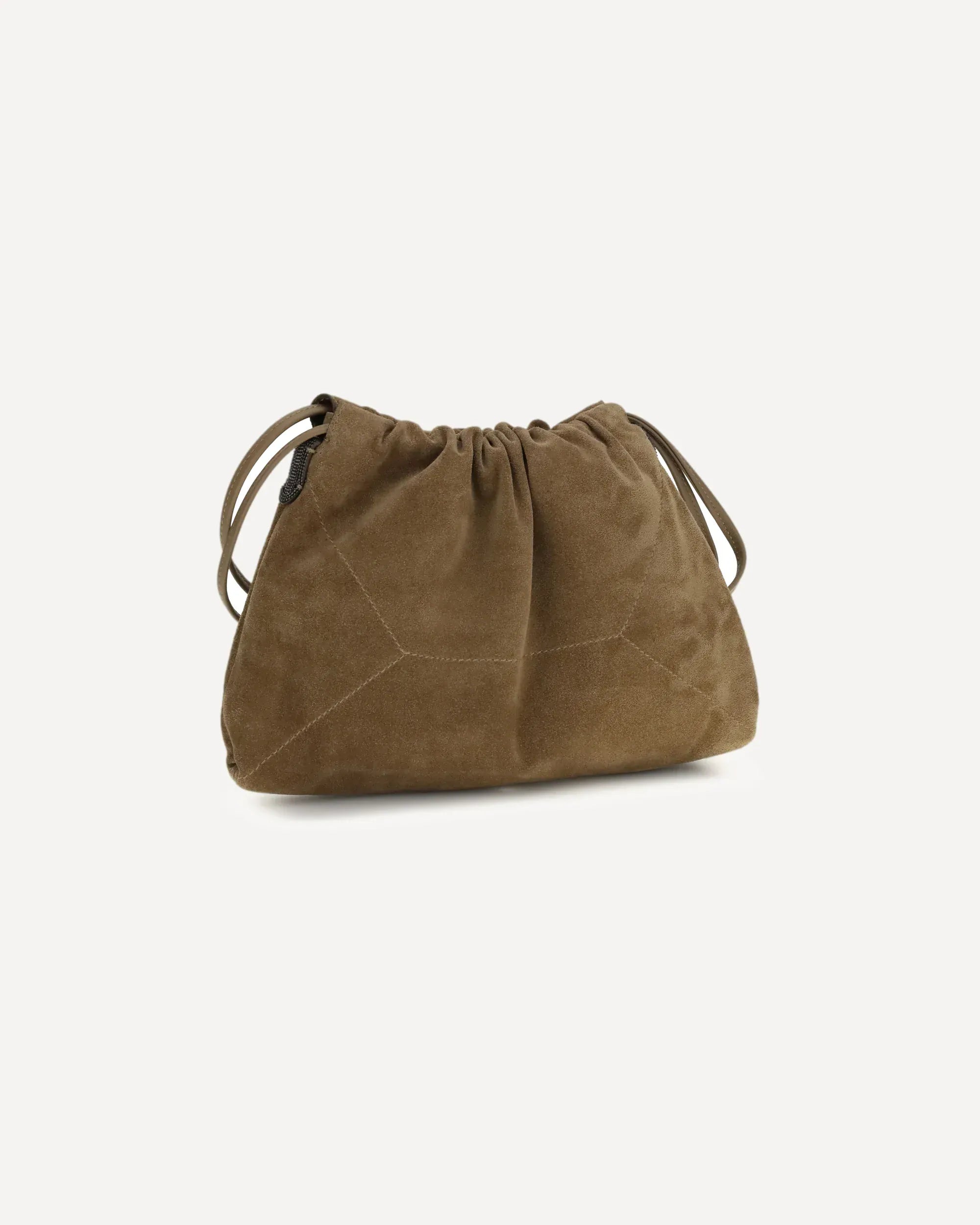 Borsa secchiello Brunello Cucinelli BC Duo Monili in suede marrone