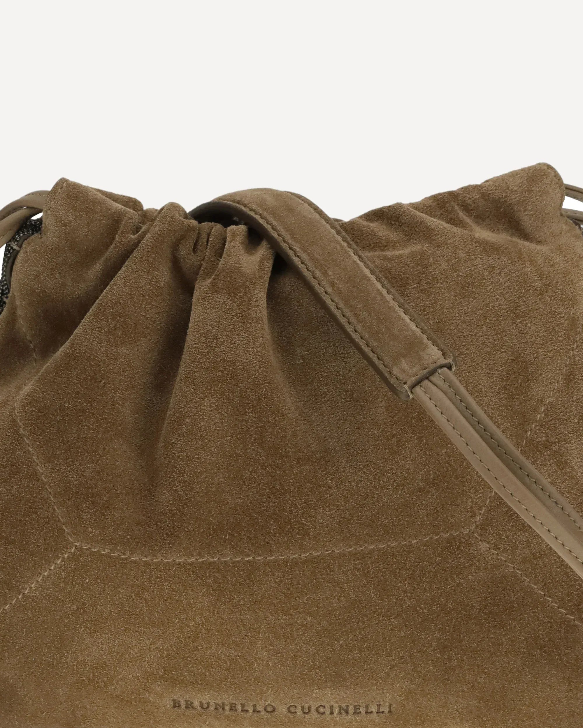 Borsa secchiello Brunello Cucinelli BC Duo Monili in suede marrone