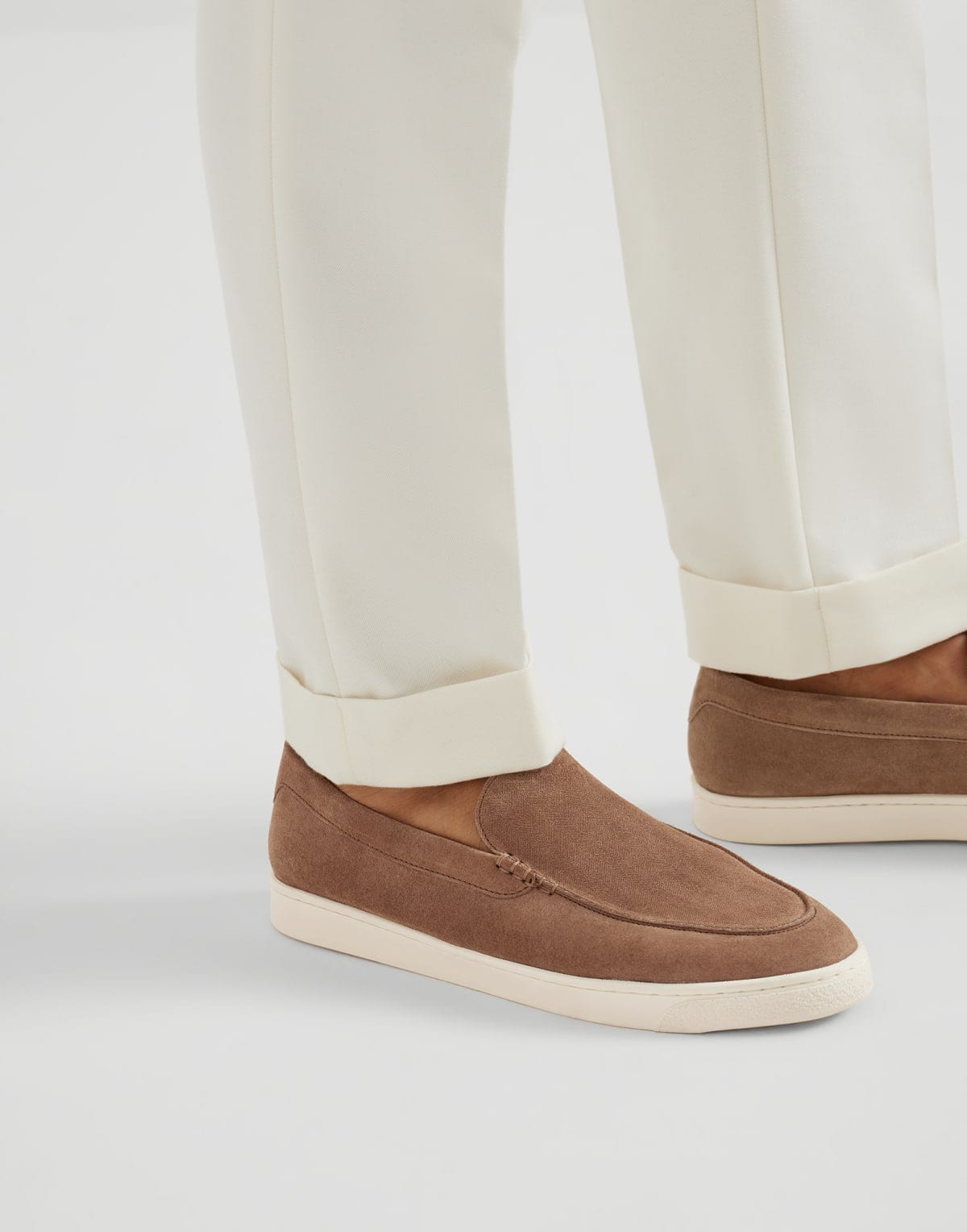 Brunello Cucinelli Brown Chevron-Effect Suede Loafers