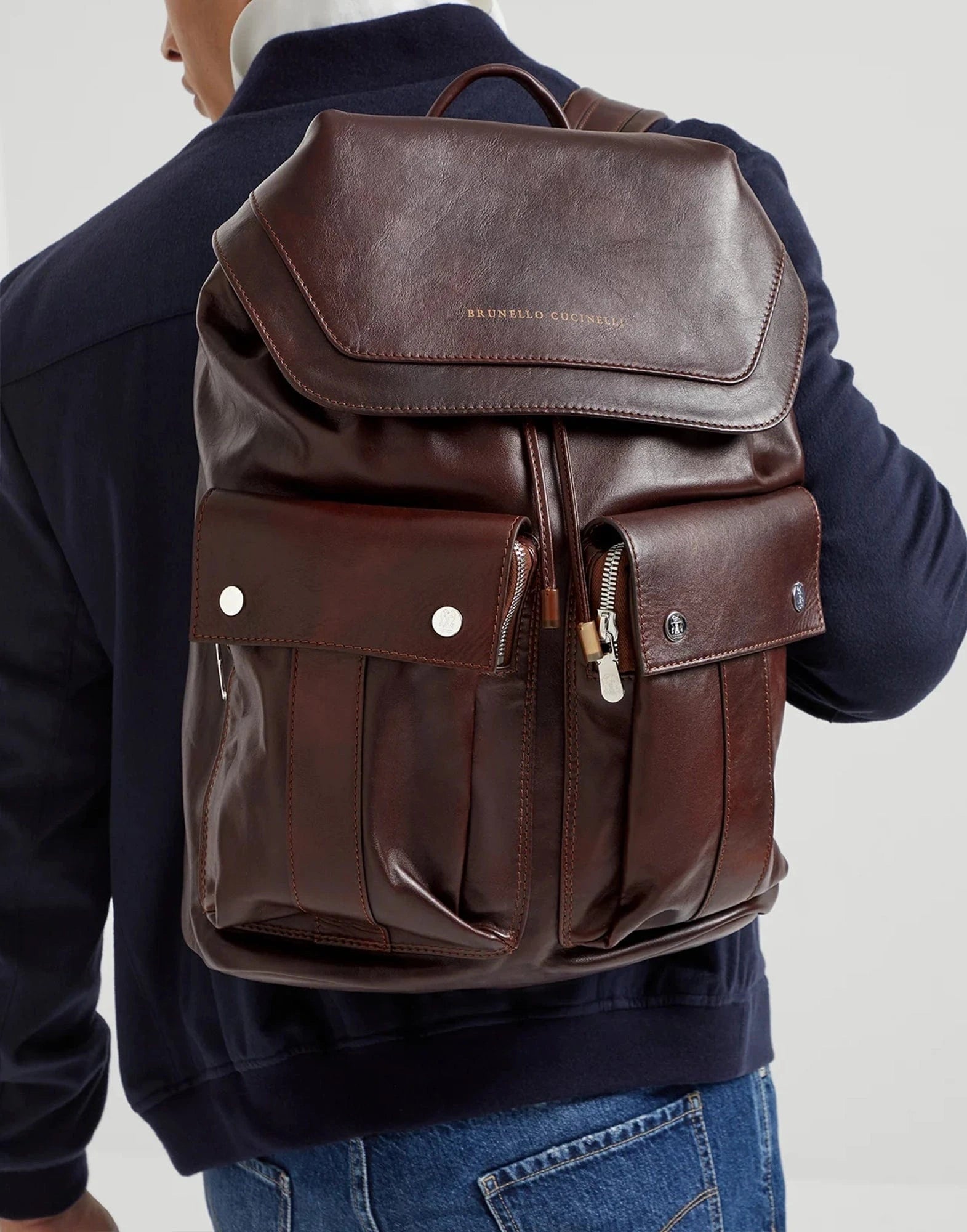 Brunello Cucinelli Brown Leather Leisure Backpack