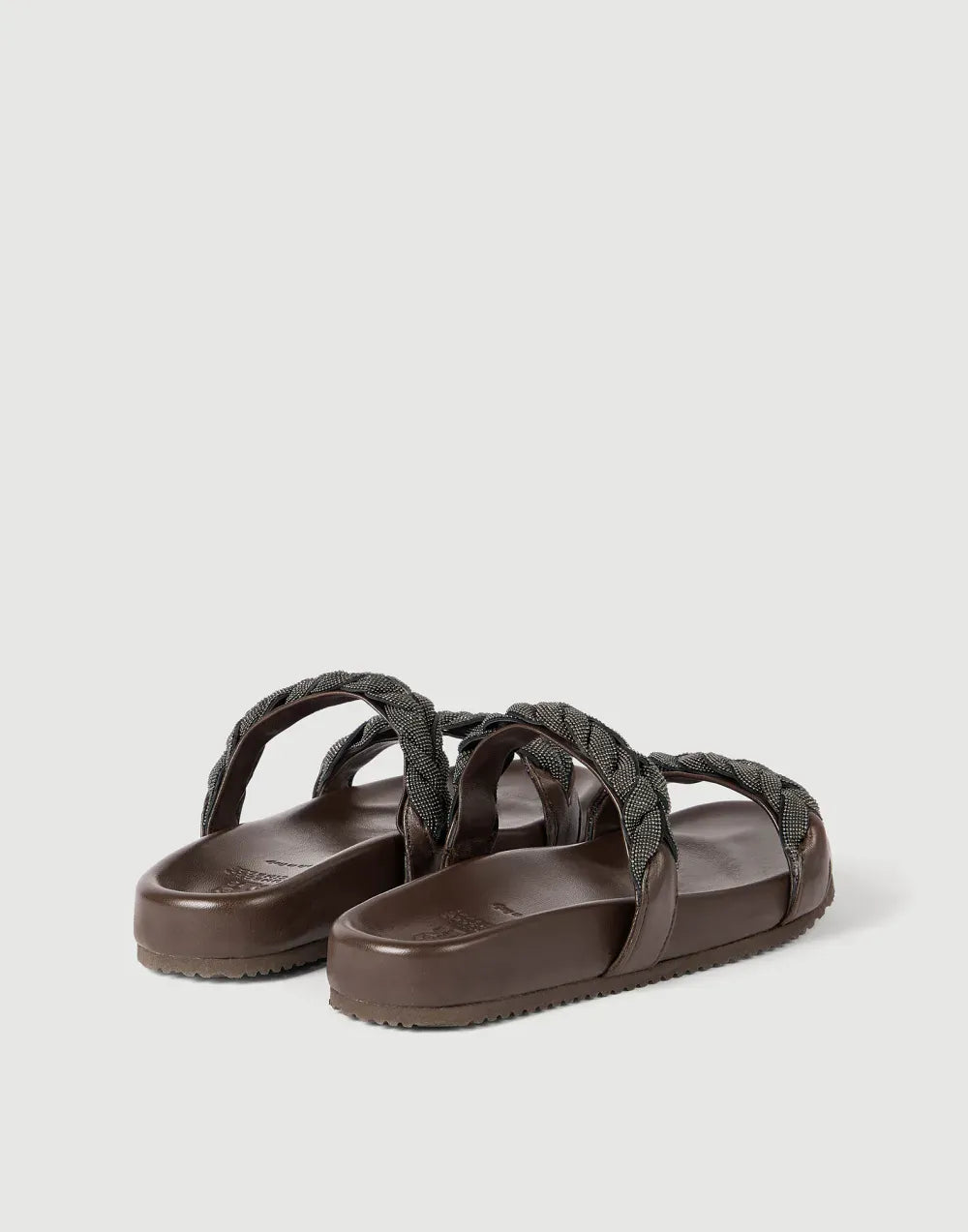 Brunello Cucinelli Brown Precious Braided Strap Leather Sandals