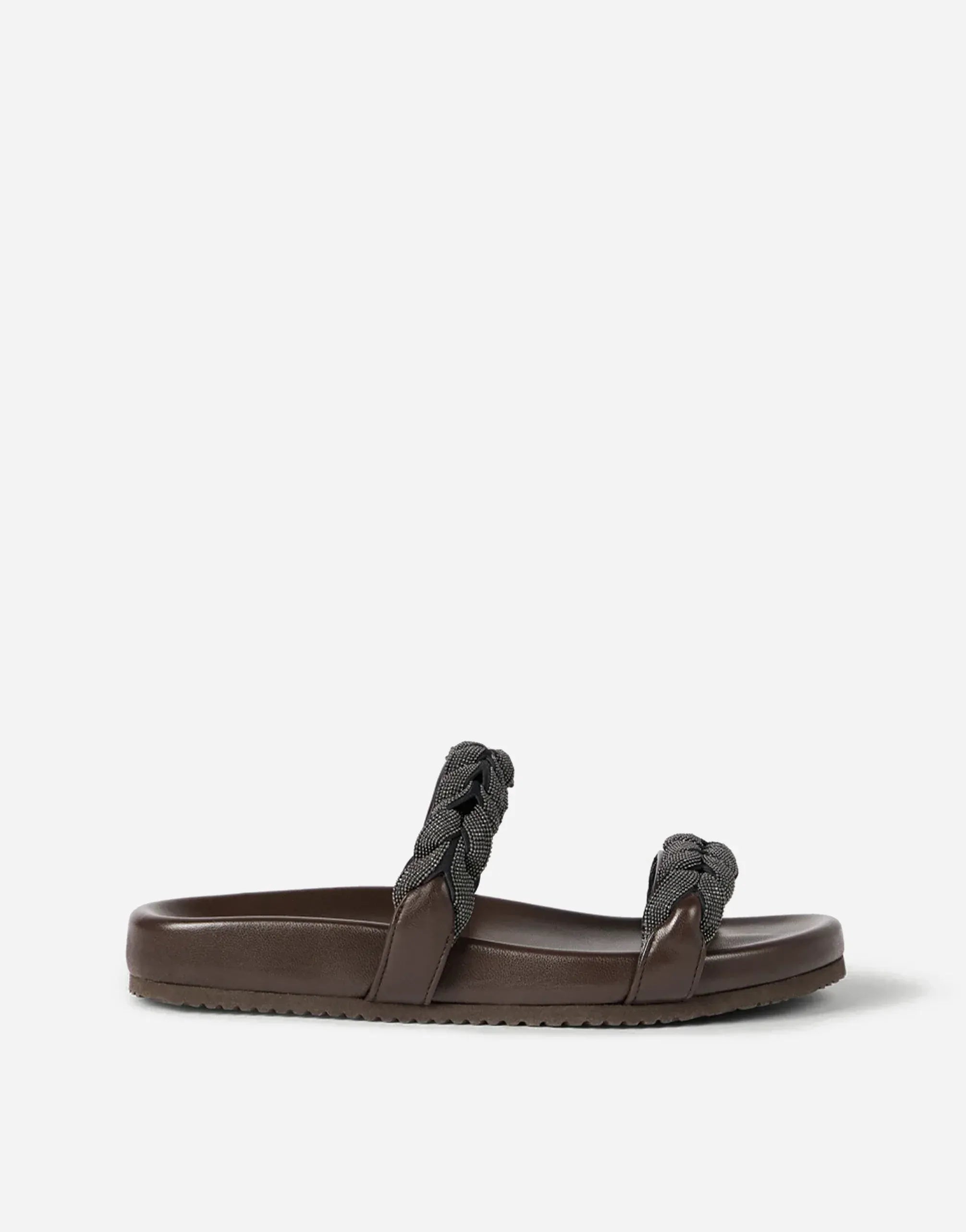 Brunello Cucinelli Brown Precious Braided Strap Leather Sandals