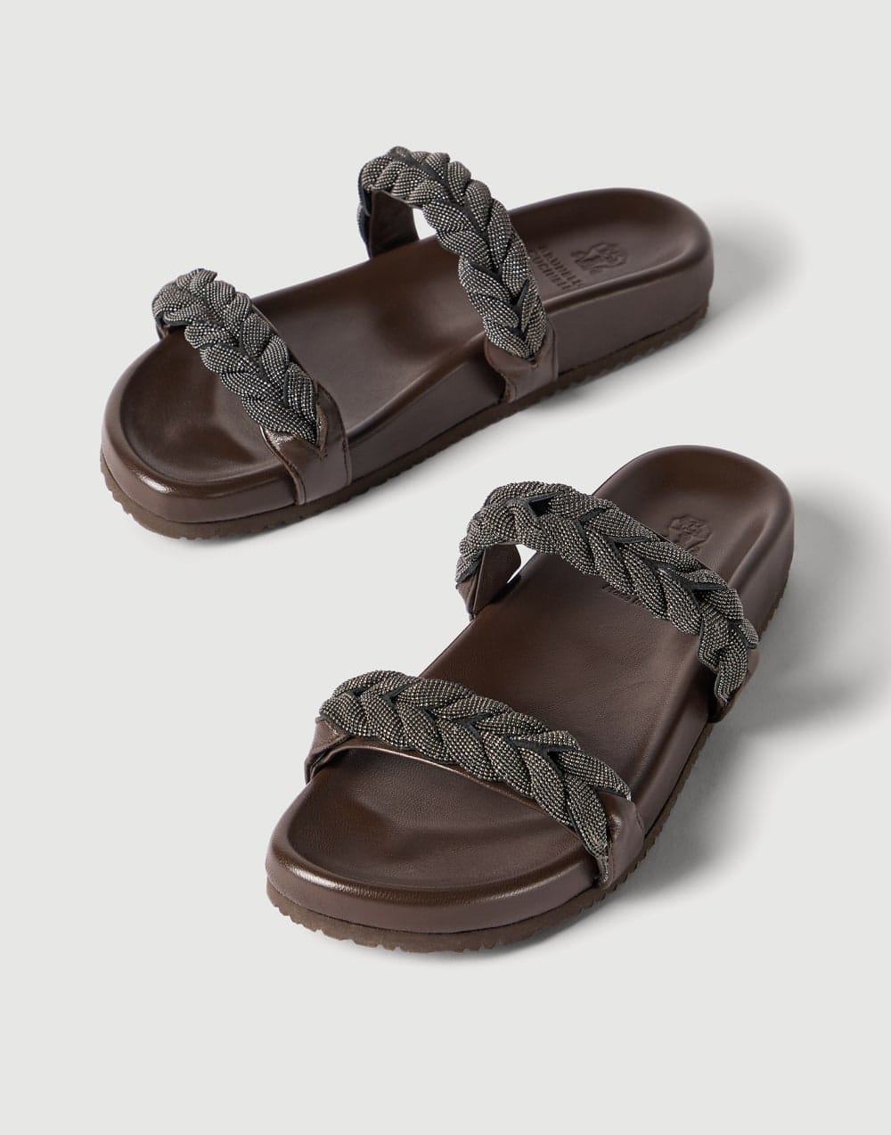Brunello Cucinelli Brown Precious Braided Strap Leather Sandals