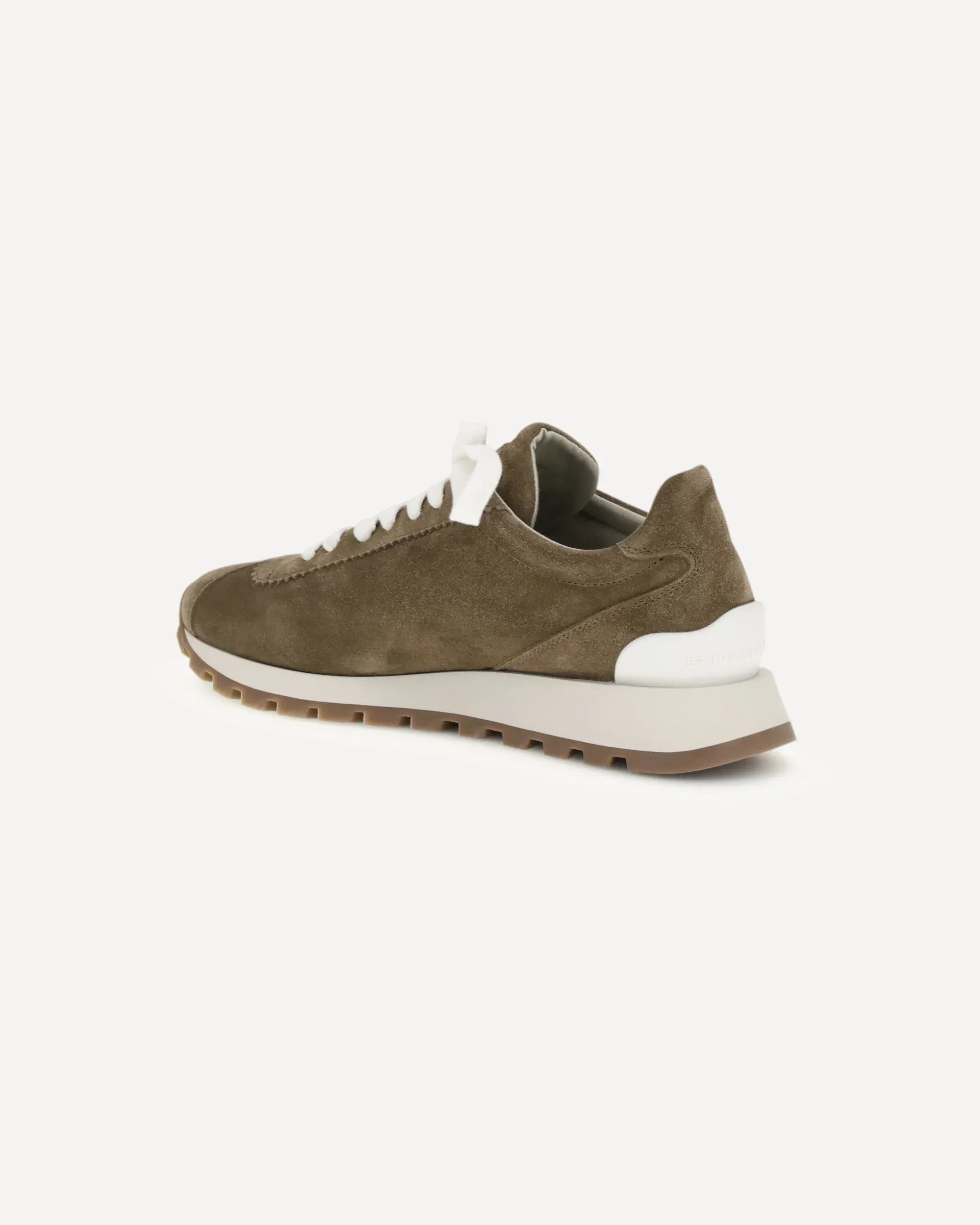 Brunello Cucinelli Brown Shiny Tab Suede Sneakers