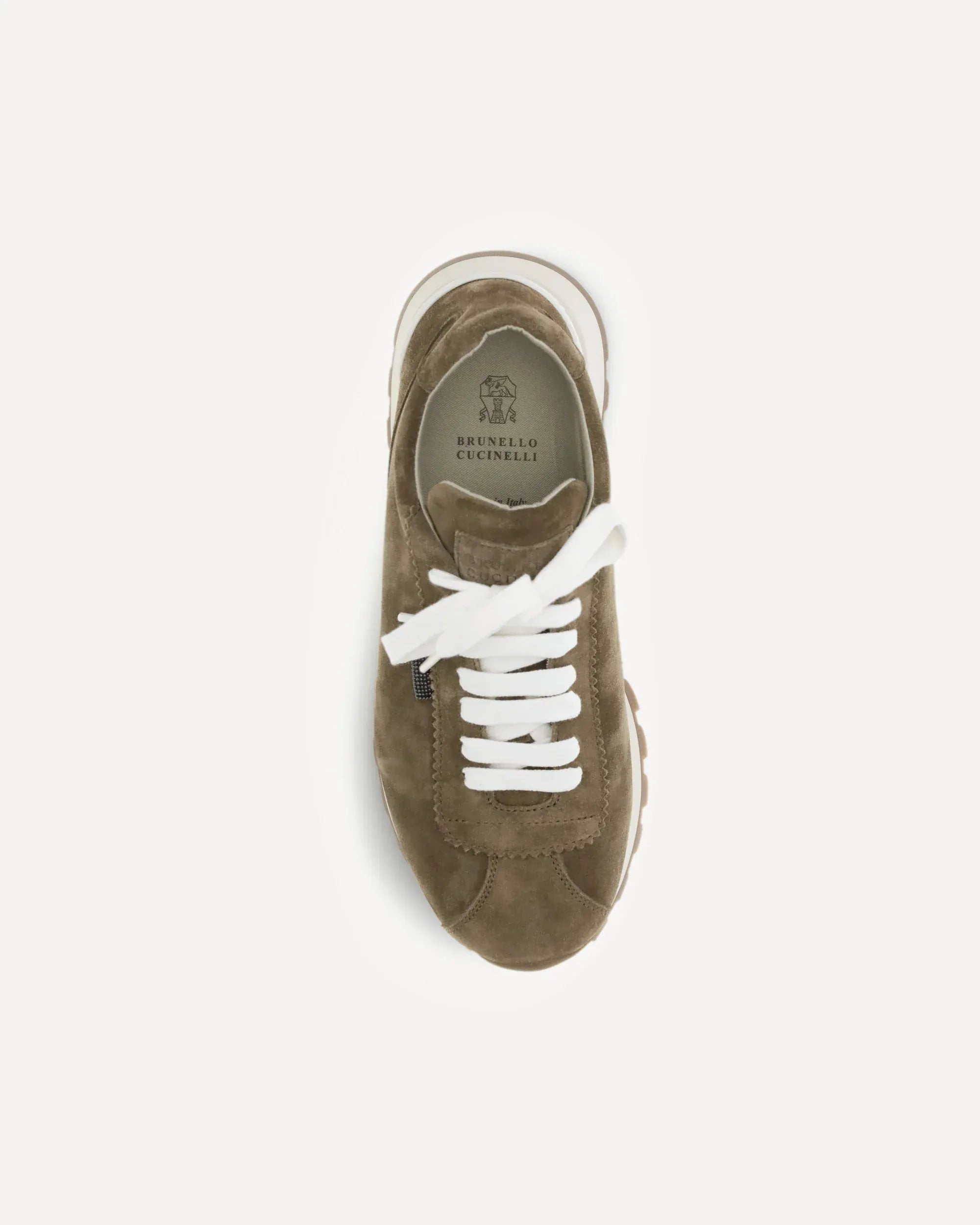 Brunello Cucinelli Brown Shiny Tab Suede Sneakers